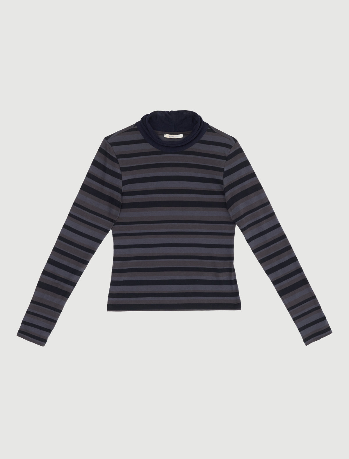 Sena striped long sleeve cotton top high knitted collar