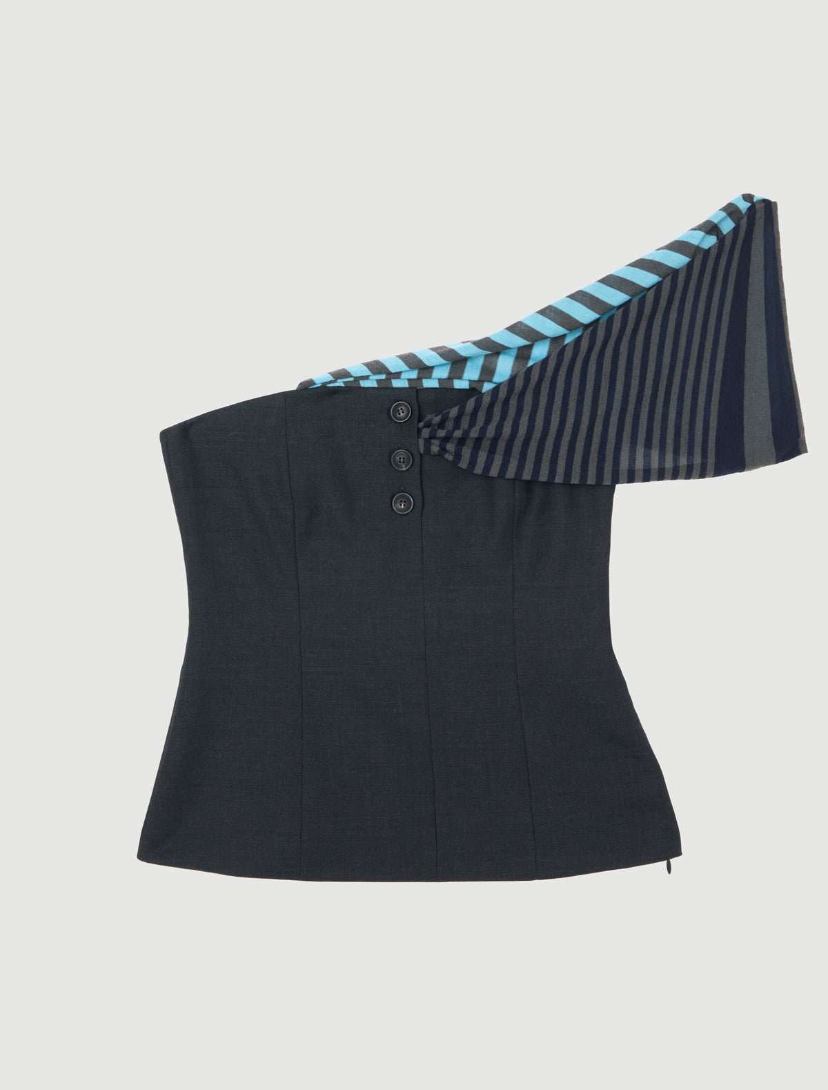 Yusi bandeau top small buttoned opening removable wool knit layer extending darkgrey