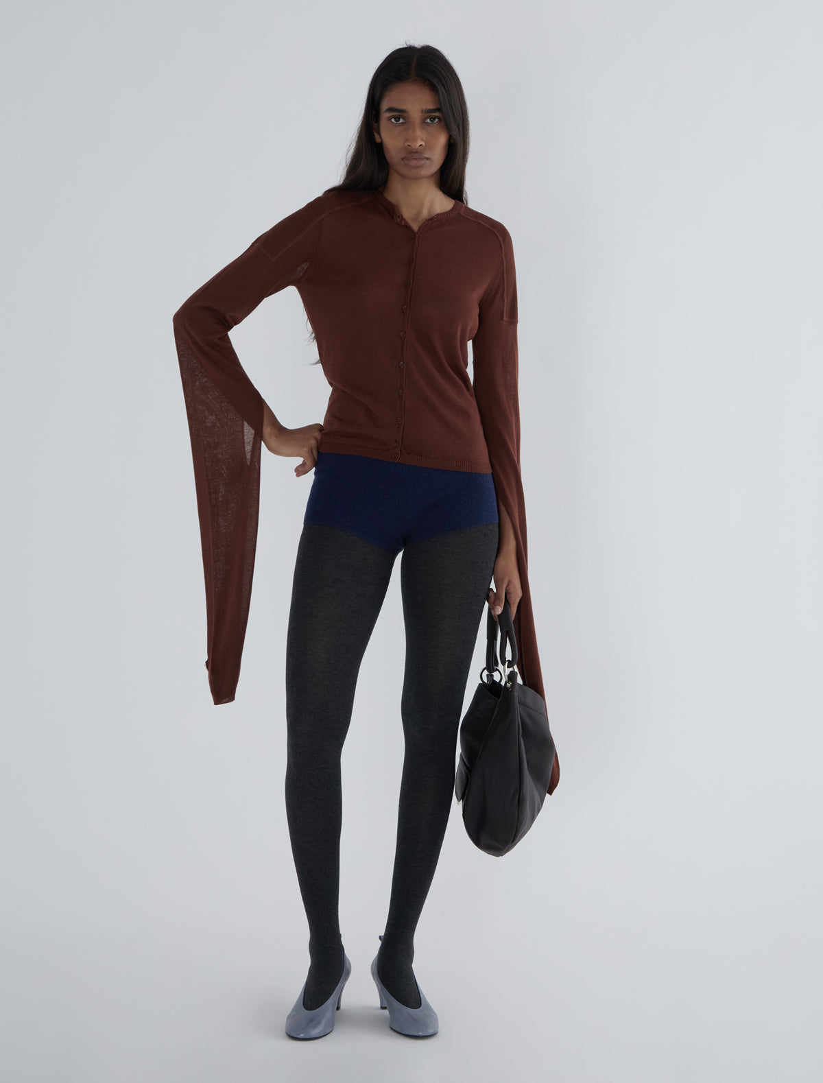 Mercuri buttons cardigan extra long sleeves brown