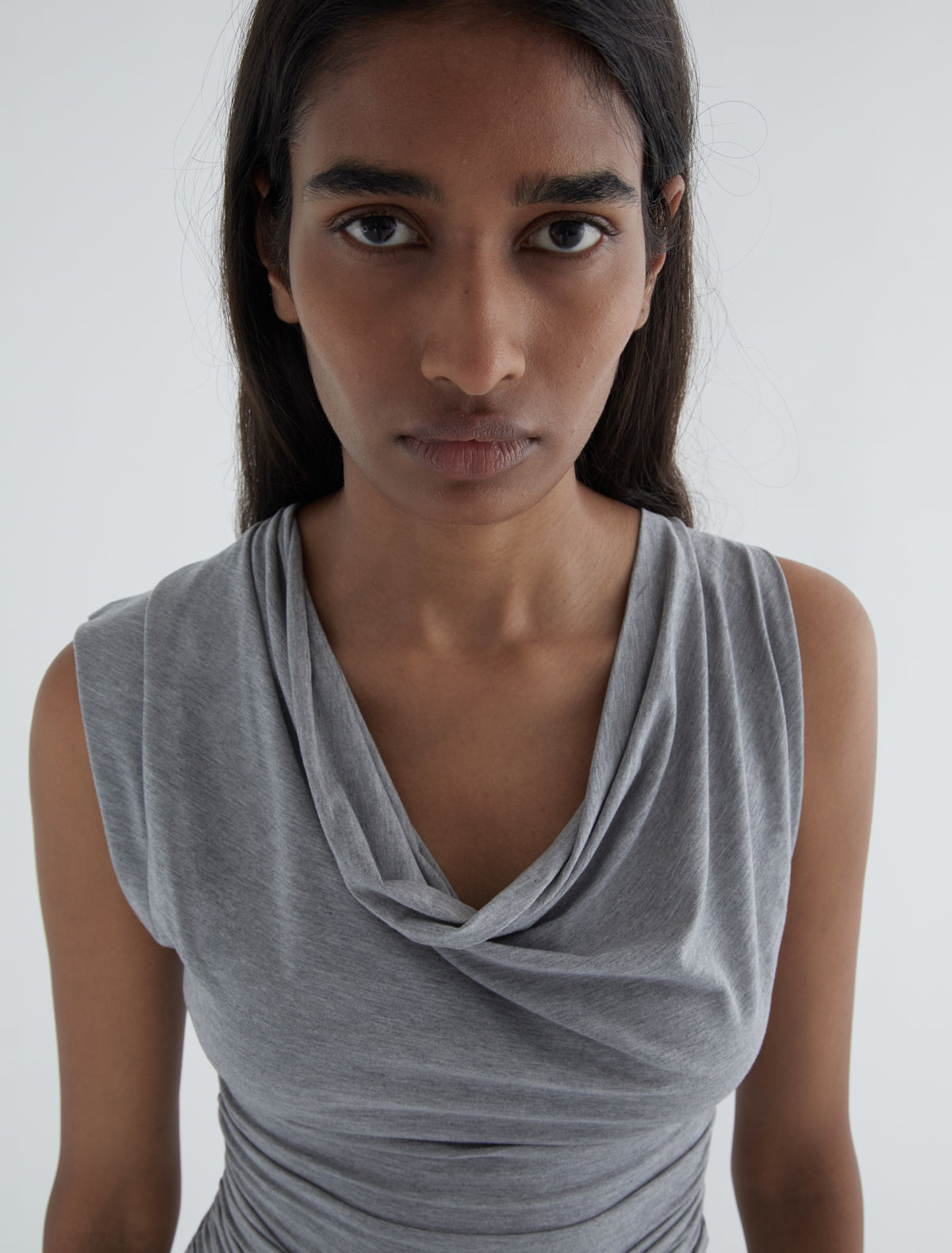 Serafin sleeveless top draped neckline asymmetric shoulders