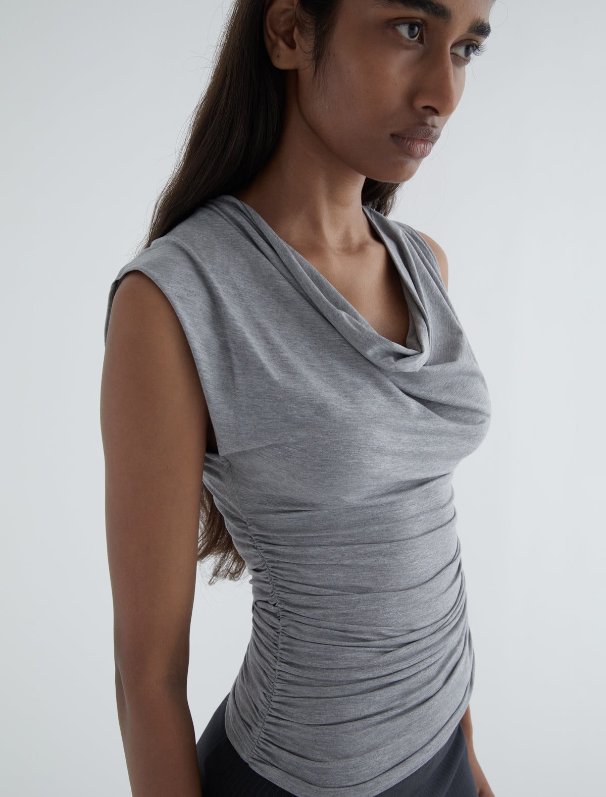 Serafin sleeveless top draped neckline asymmetric shoulders