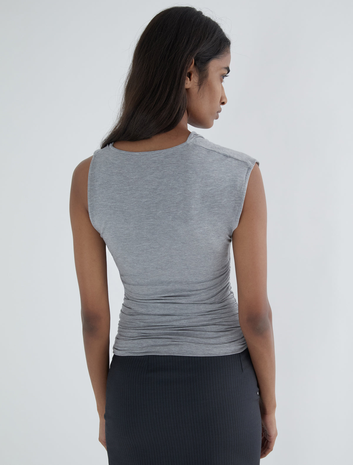 Serafin sleeveless top draped neckline asymmetric shoulders