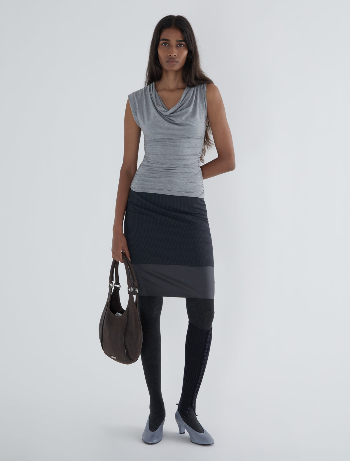 Serafin sleeveless top draped neckline asymmetric shoulders