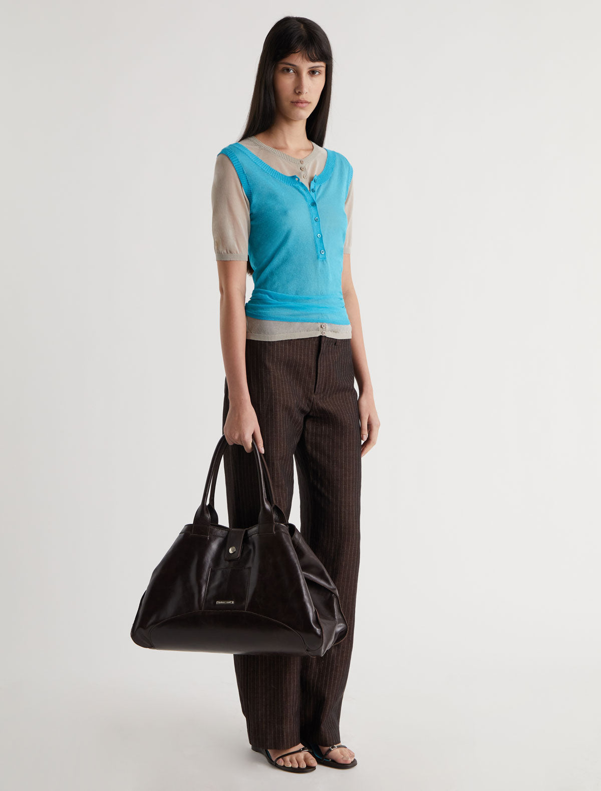 Velata sleeveless top front placket detail blue