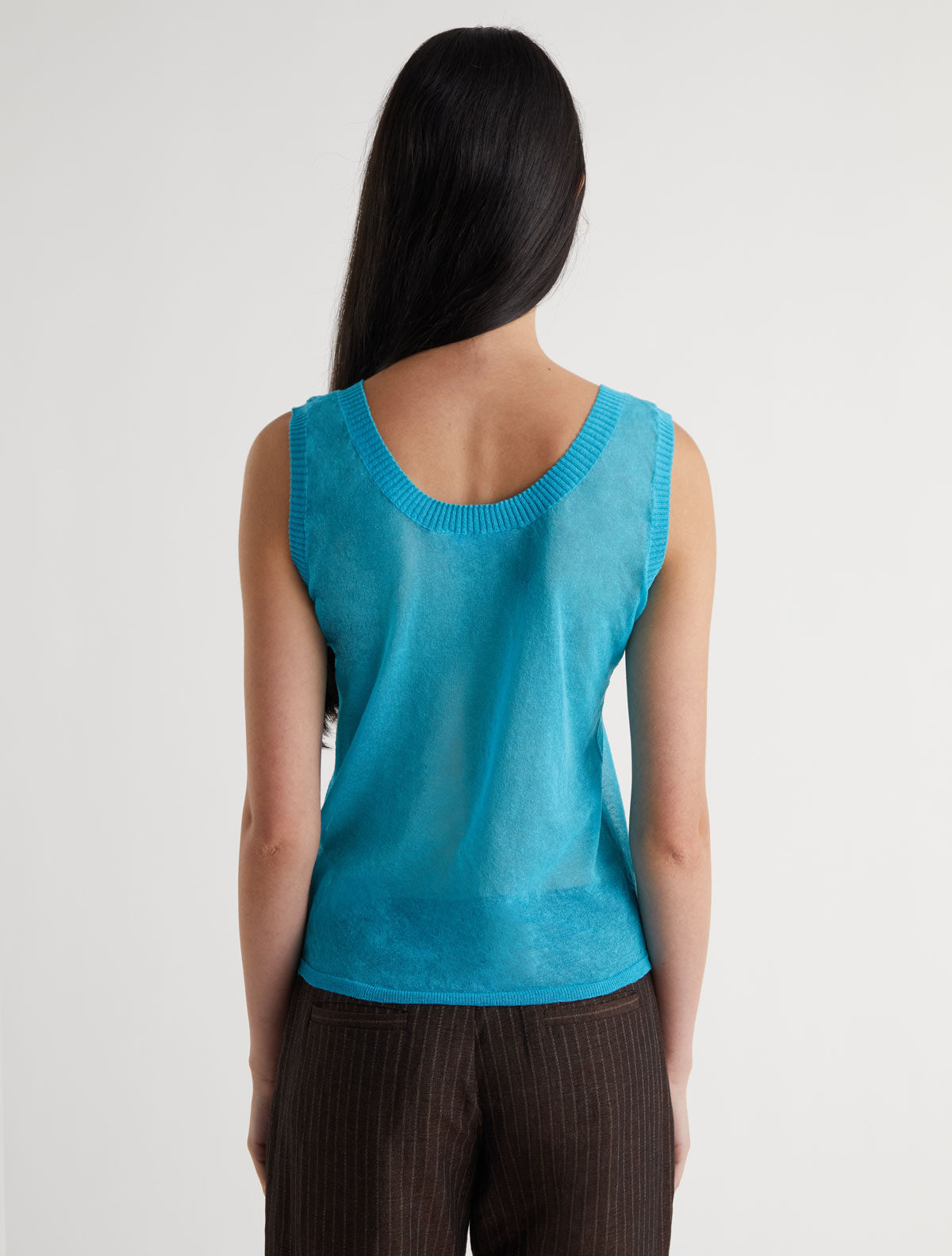 Velata sleeveless top front placket detail blue
