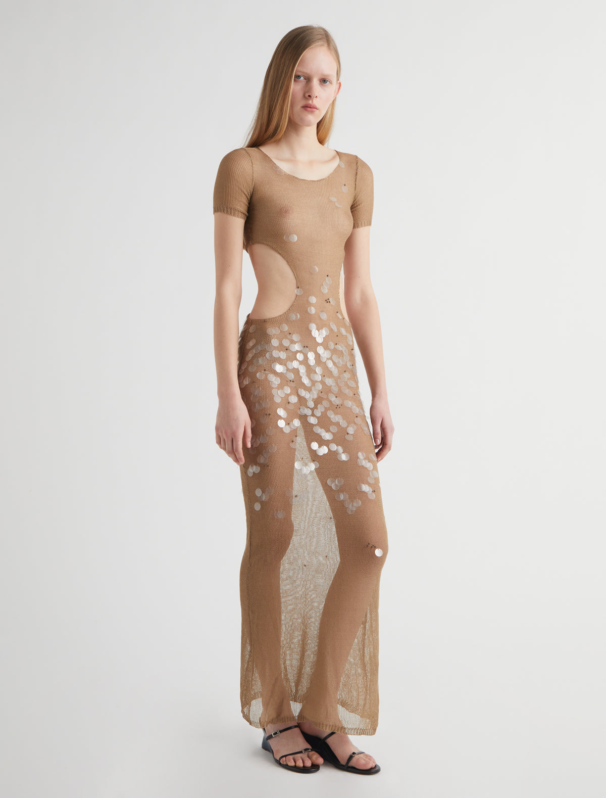 Emeline long triquini style dress short sleeves gradient sequin design