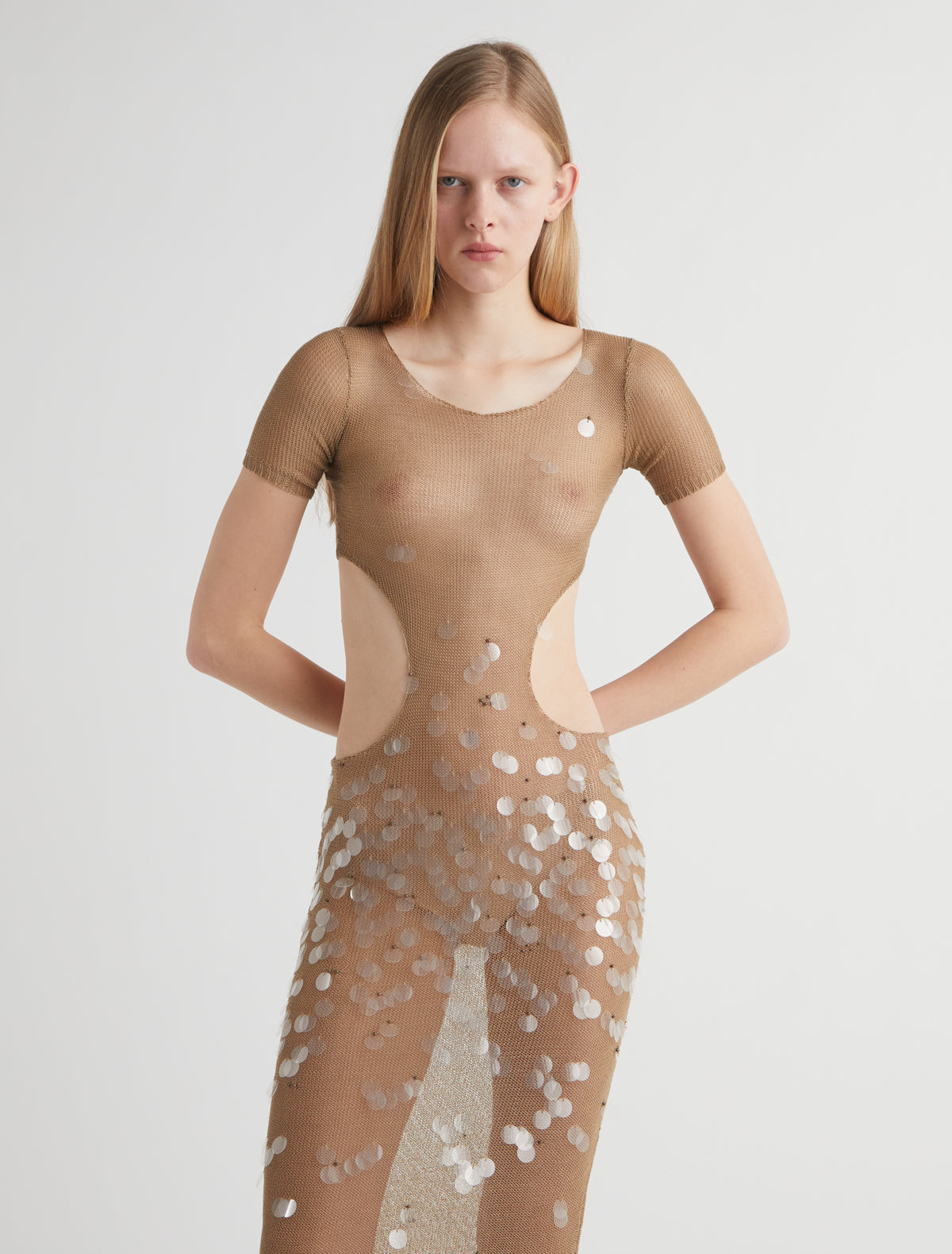 Emeline long triquini style dress short sleeves gradient sequin design