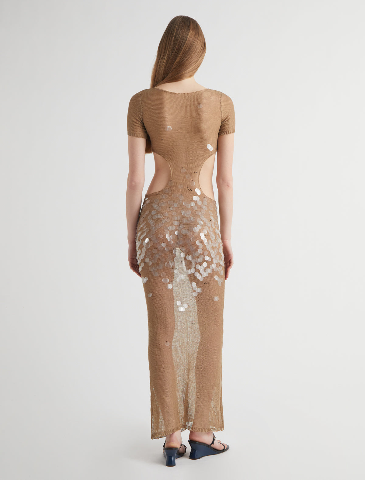 Emeline long triquini style dress short sleeves gradient sequin design