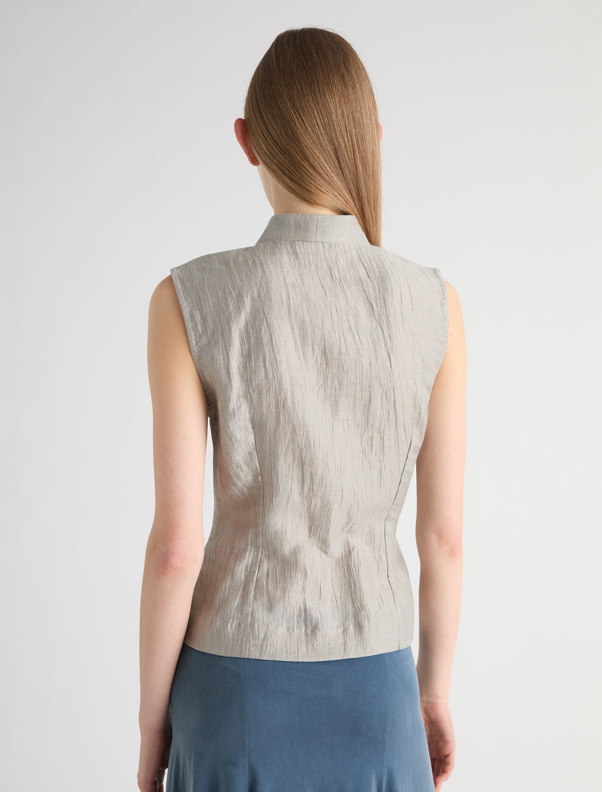 SARA-Grey high-neck top with a wrap-front button closure – paloma wool