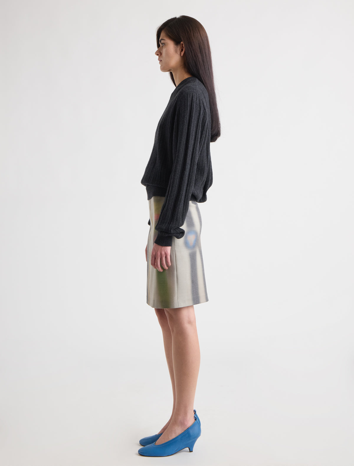 Watch midi tailored skirt digital overprint clock motif