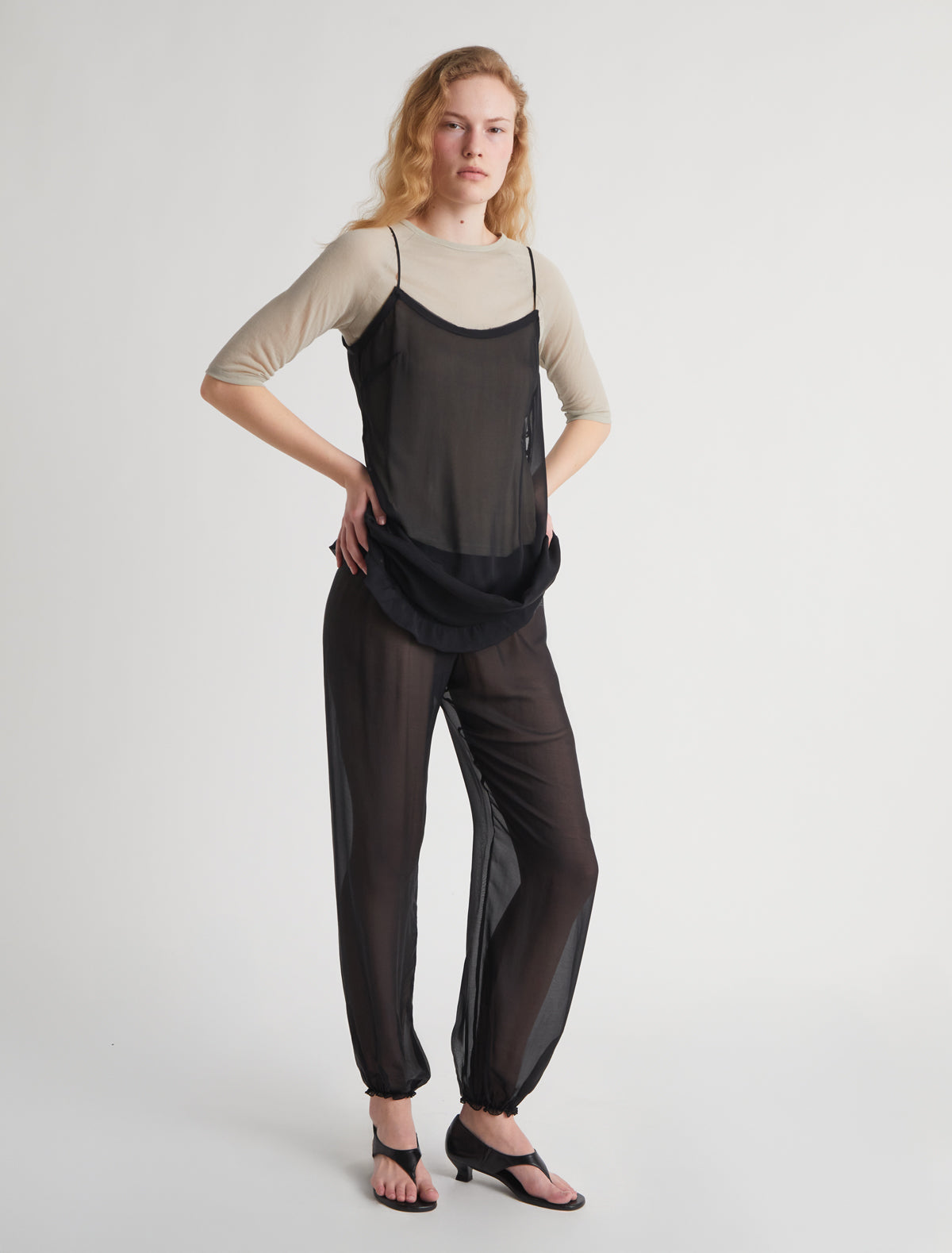 Isabella thong style leather sandal black