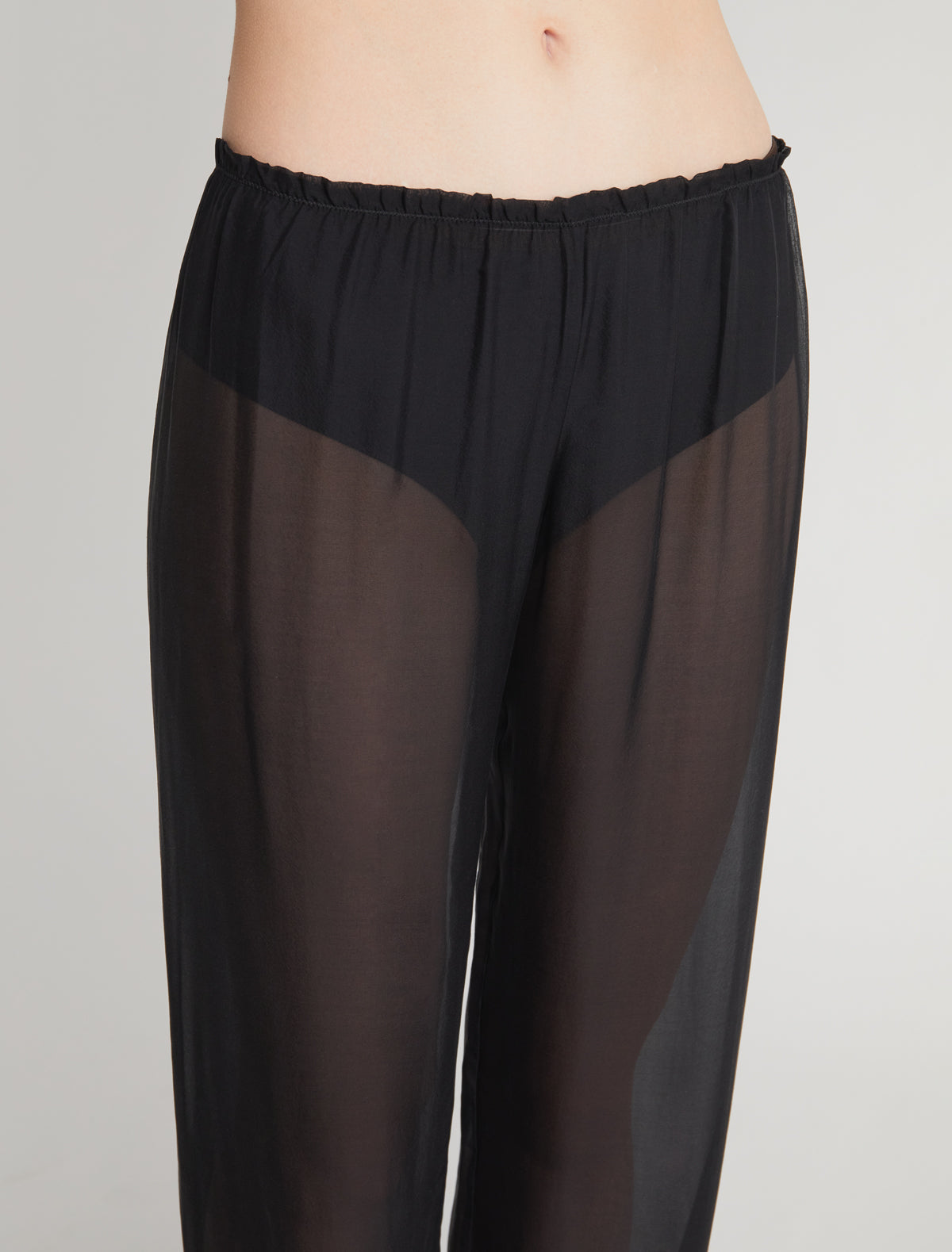 Weza delicate sheer harem silk pants elastic wasitband ankles black