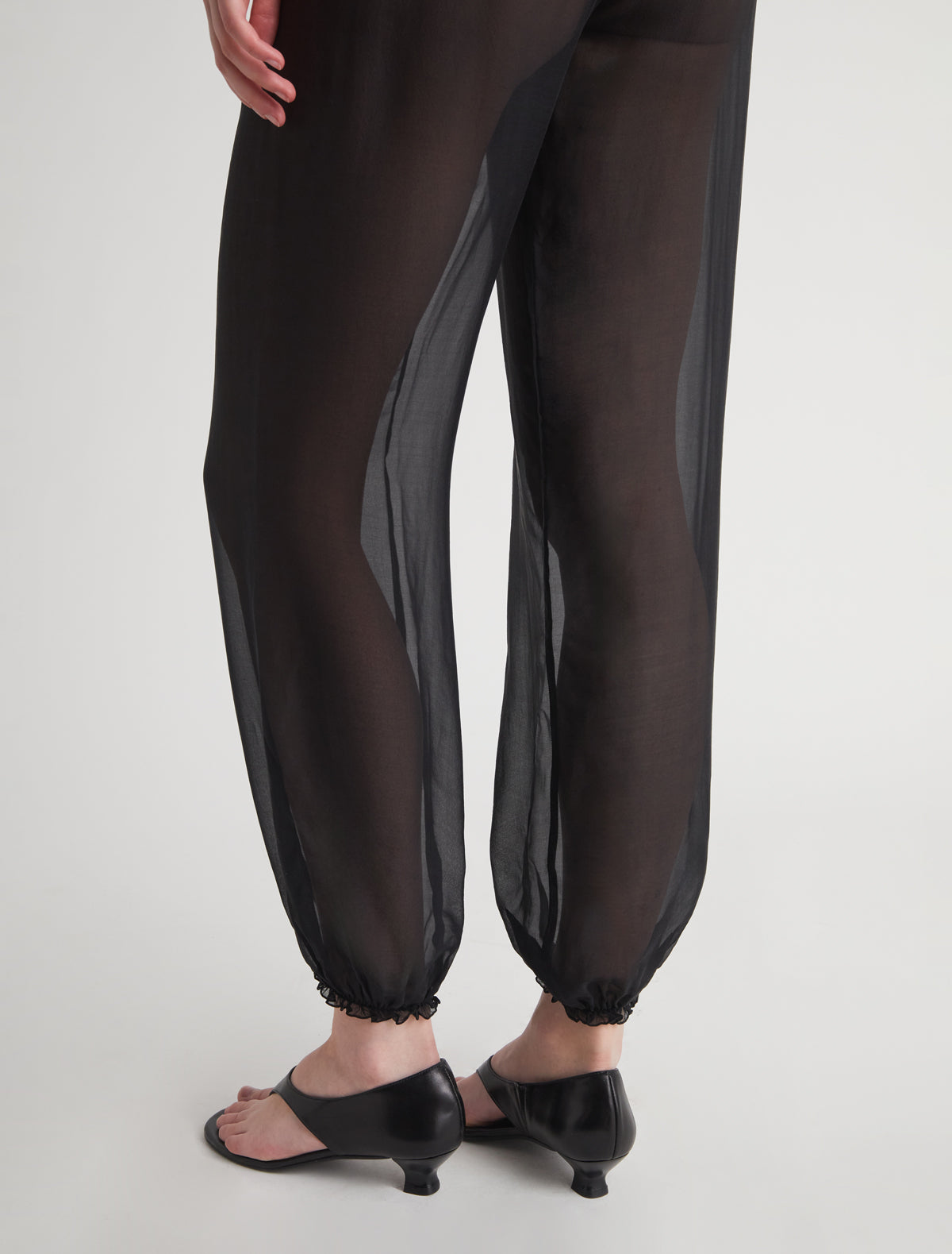 Weza delicate sheer harem silk pants elastic wasitband ankles black
