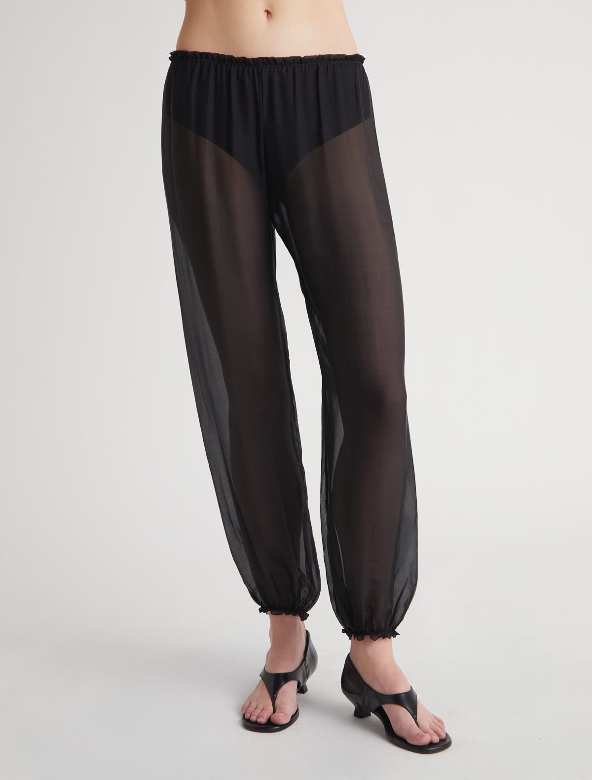 Weza delicate sheer harem silk pants elastic wasitband ankles black