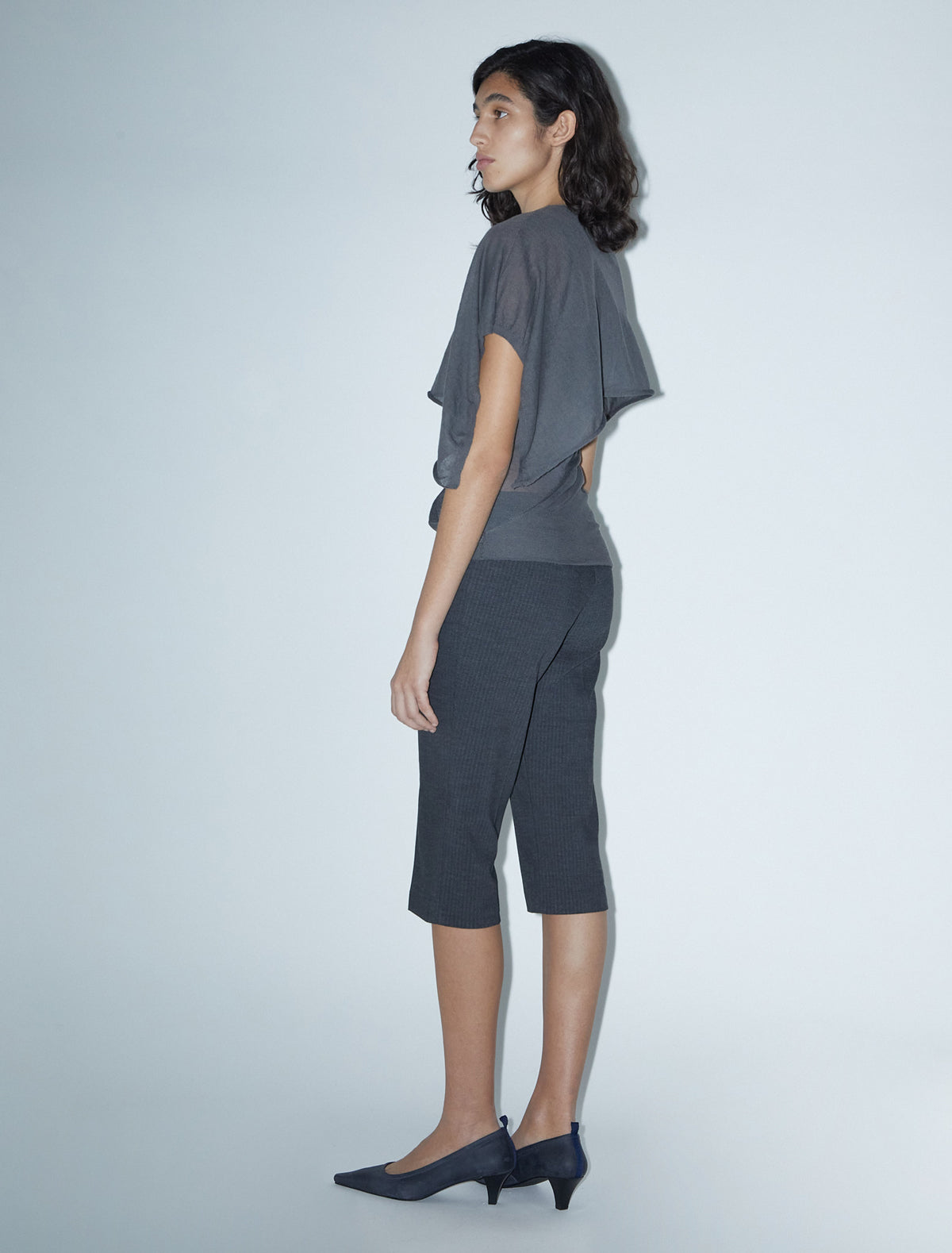 Durban capri pants crease line suit fabric grey