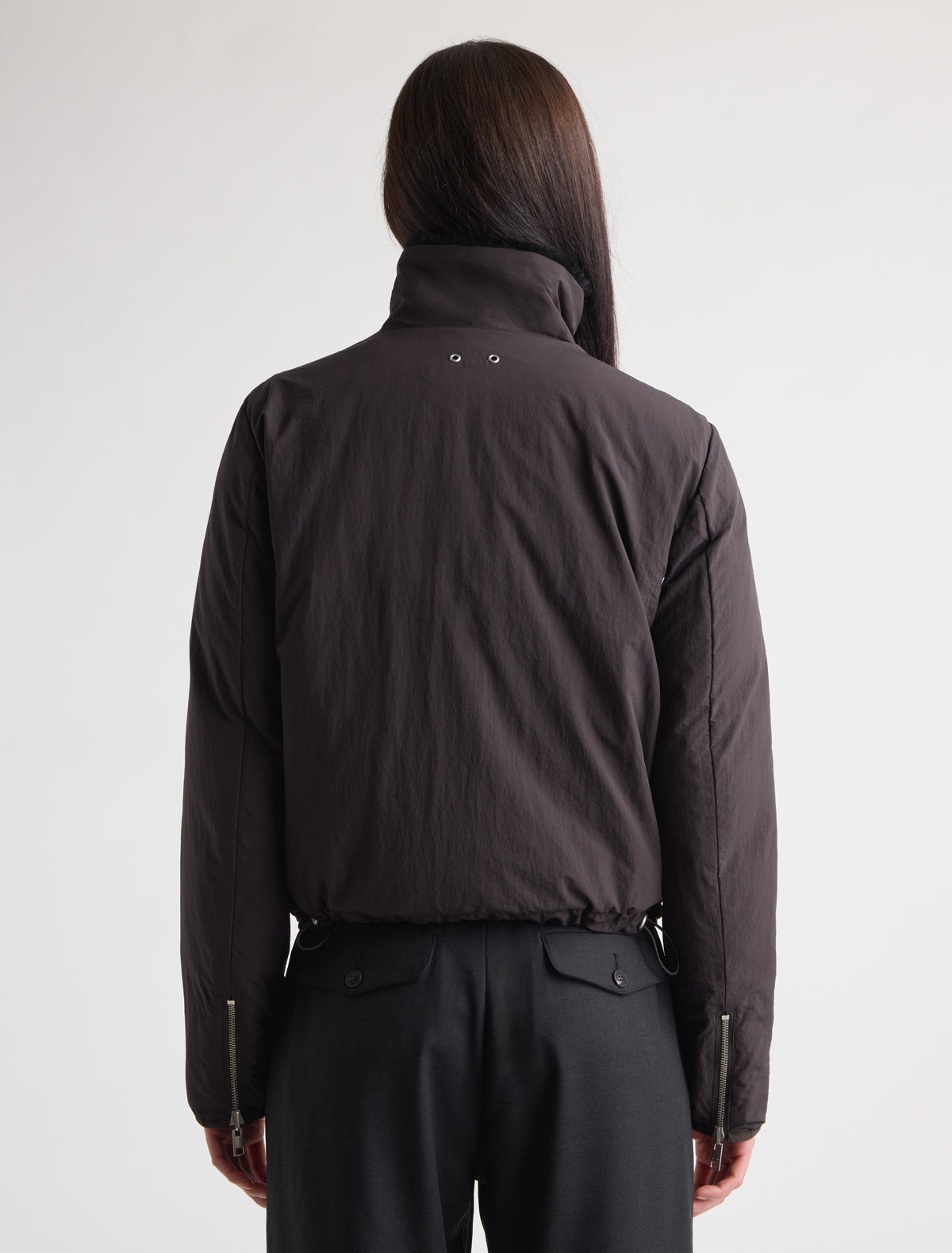 Wombat reversible nylon puffer jacket contrast furry collar inner cuffs brown
