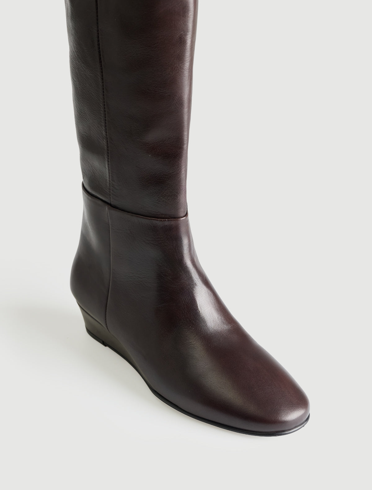 Ivana leather boot wedge heel fur lining top shaft brown