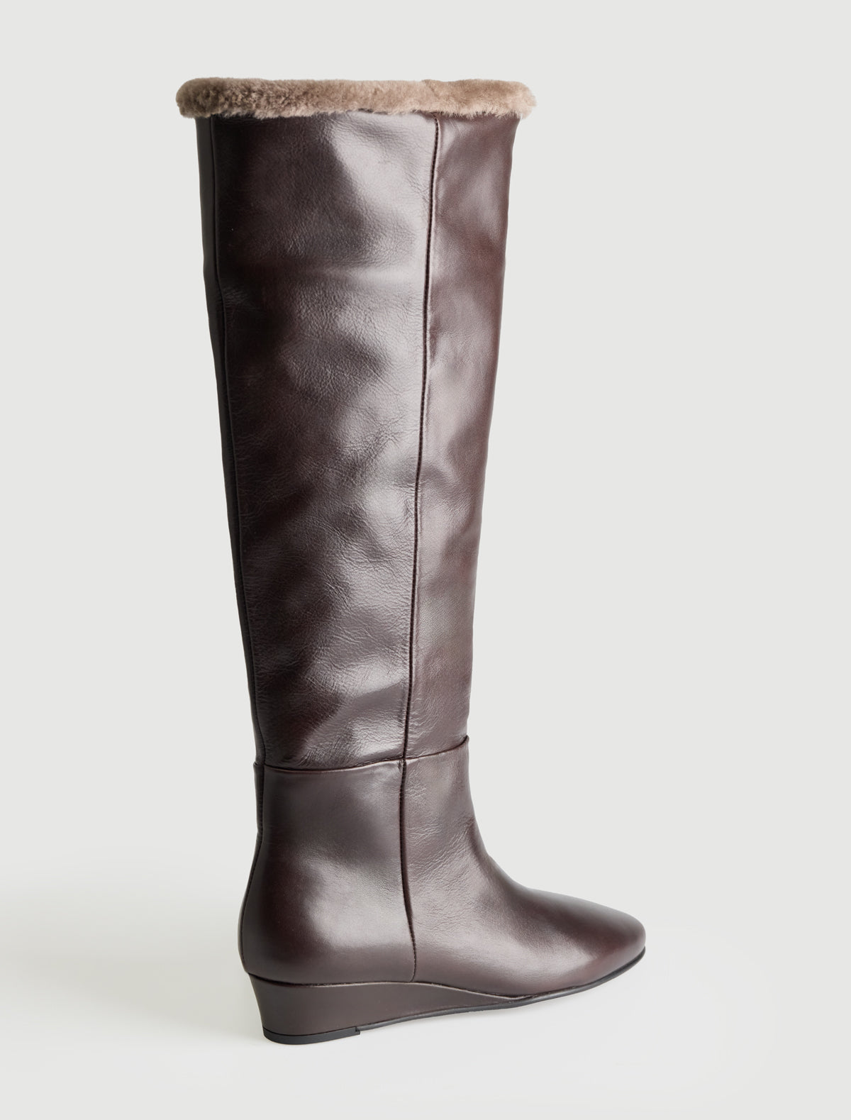 Ivana leather boot wedge heel fur lining top shaft brown