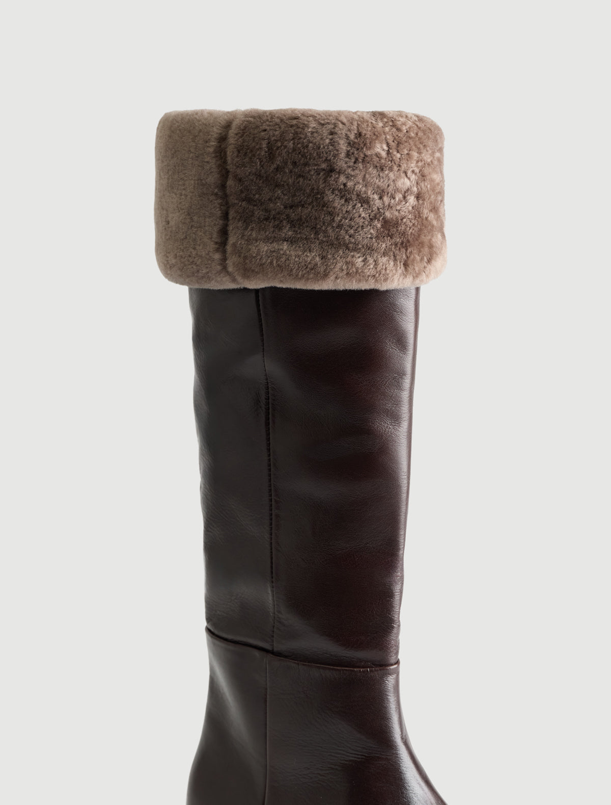 Ivana leather boot wedge heel fur lining top shaft brown