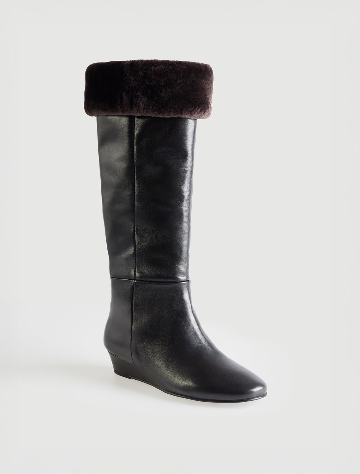 Ivana leather boot wedge heel fur lining top shaft black