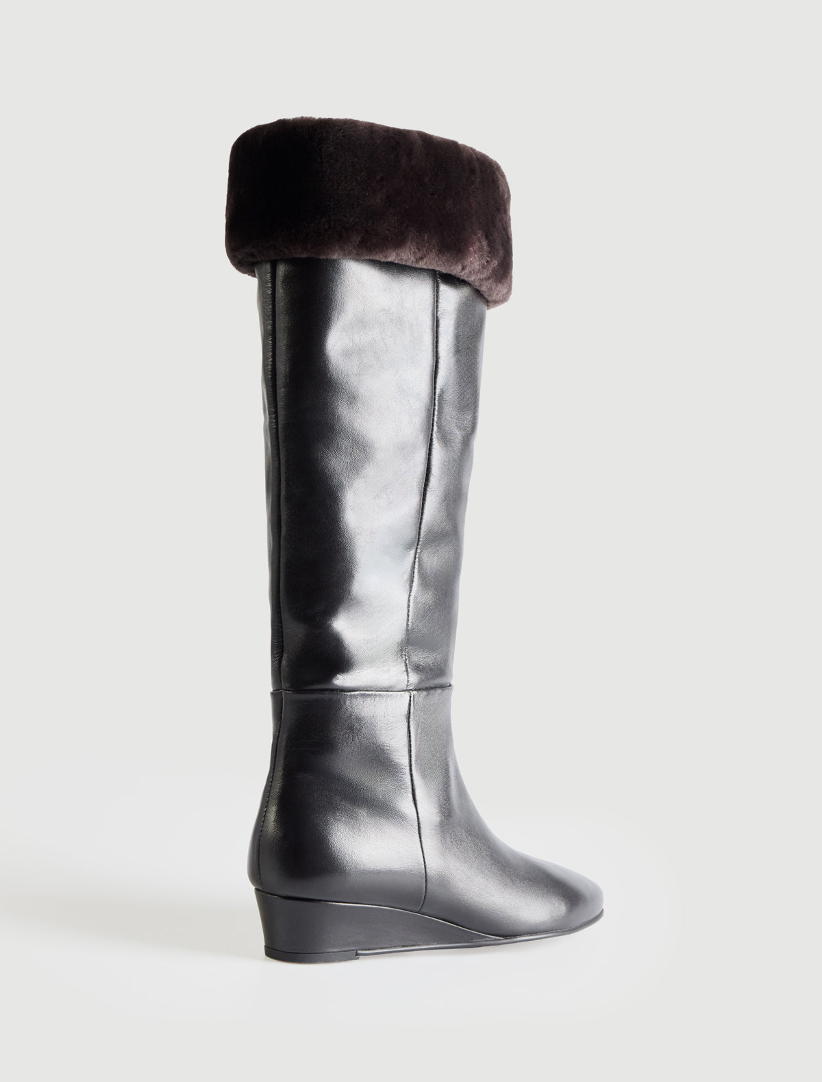 Ivana leather boot wedge heel fur lining top shaft black