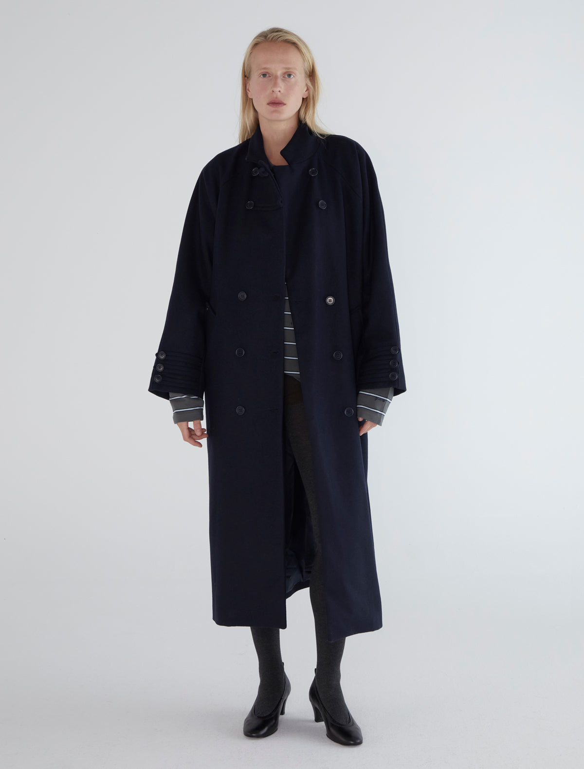Debo long oversized wool coat navy