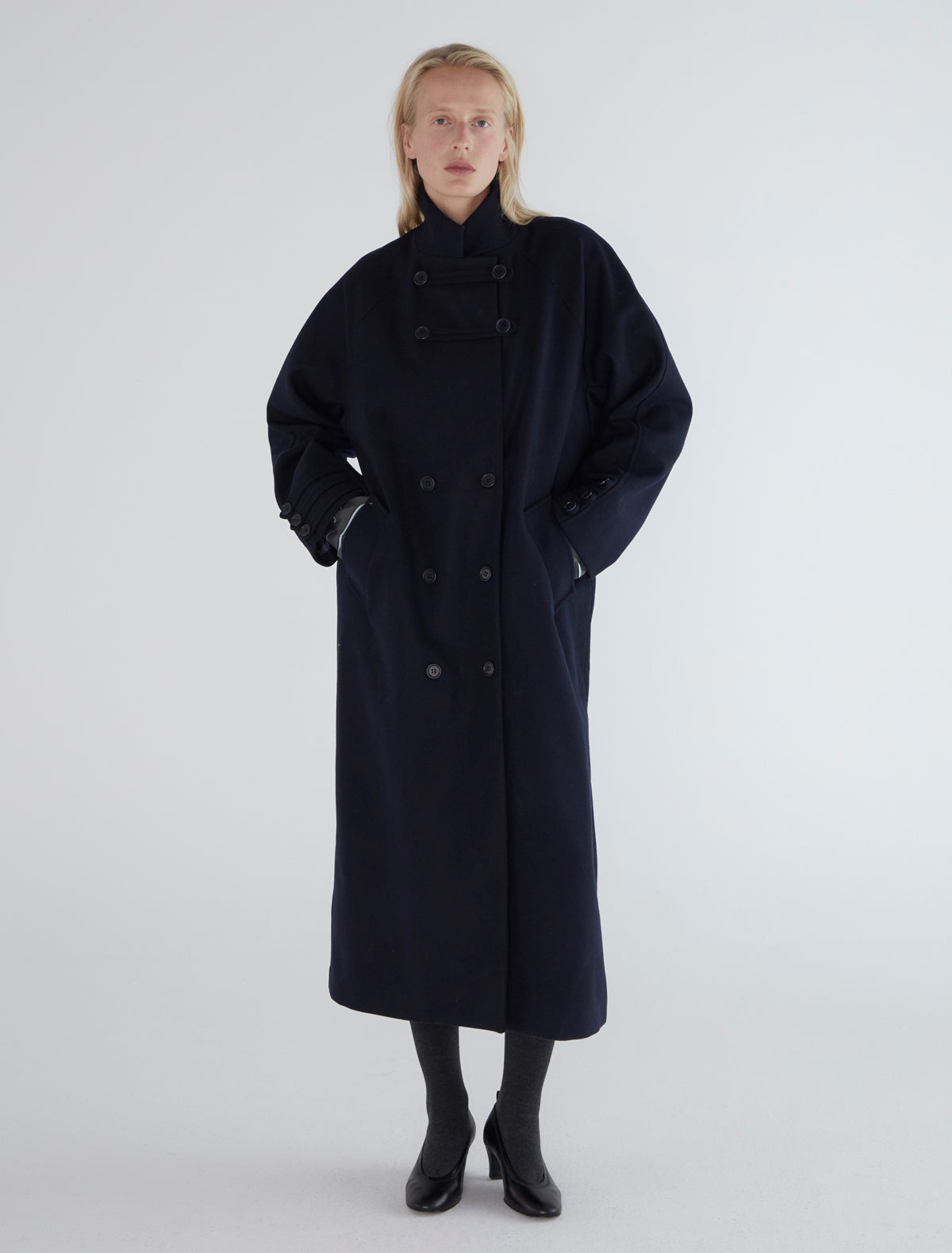 Debo long oversized wool coat navy