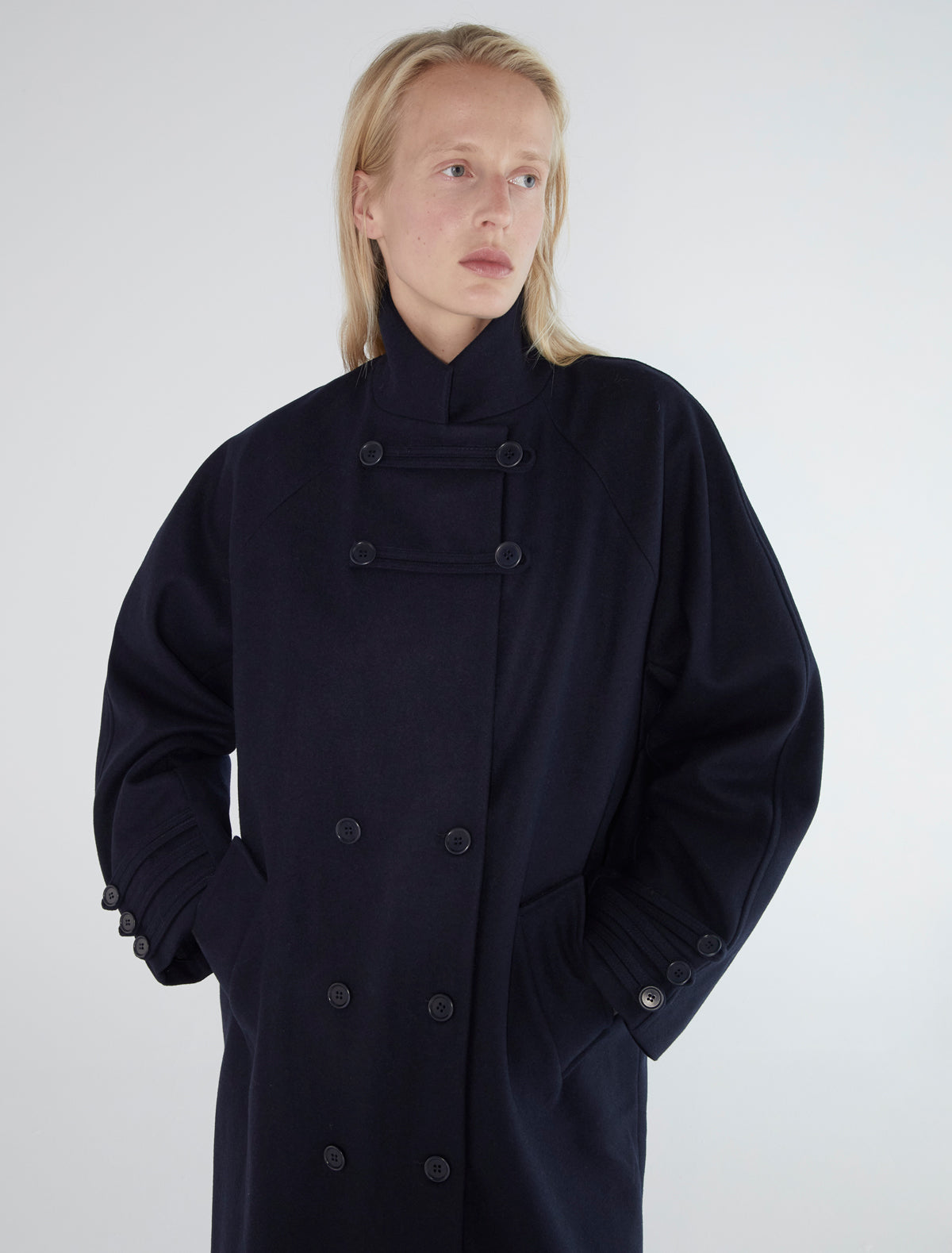 Debo long oversized wool coat navy