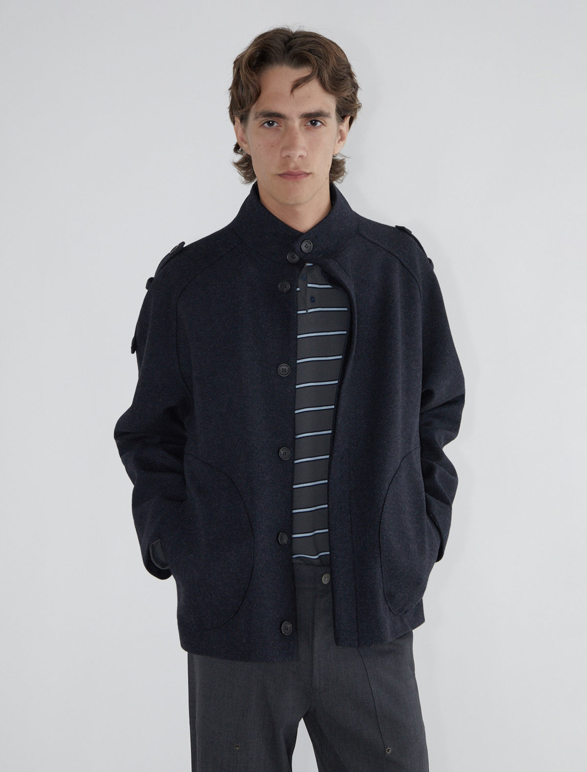 Ferro men woll jacket ranglan sleeves shoulder tabs