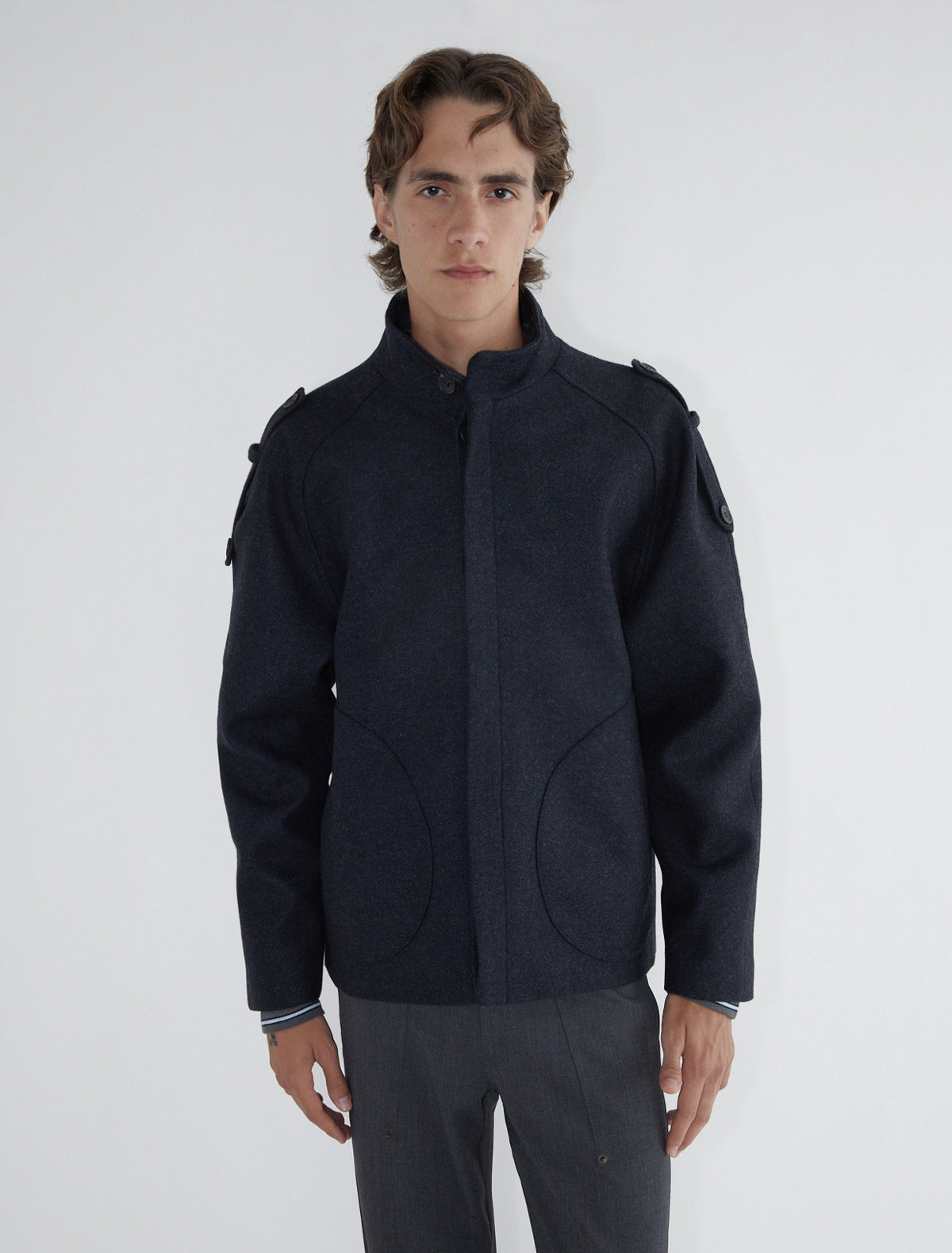 Ferro men woll jacket ranglan sleeves shoulder tabs