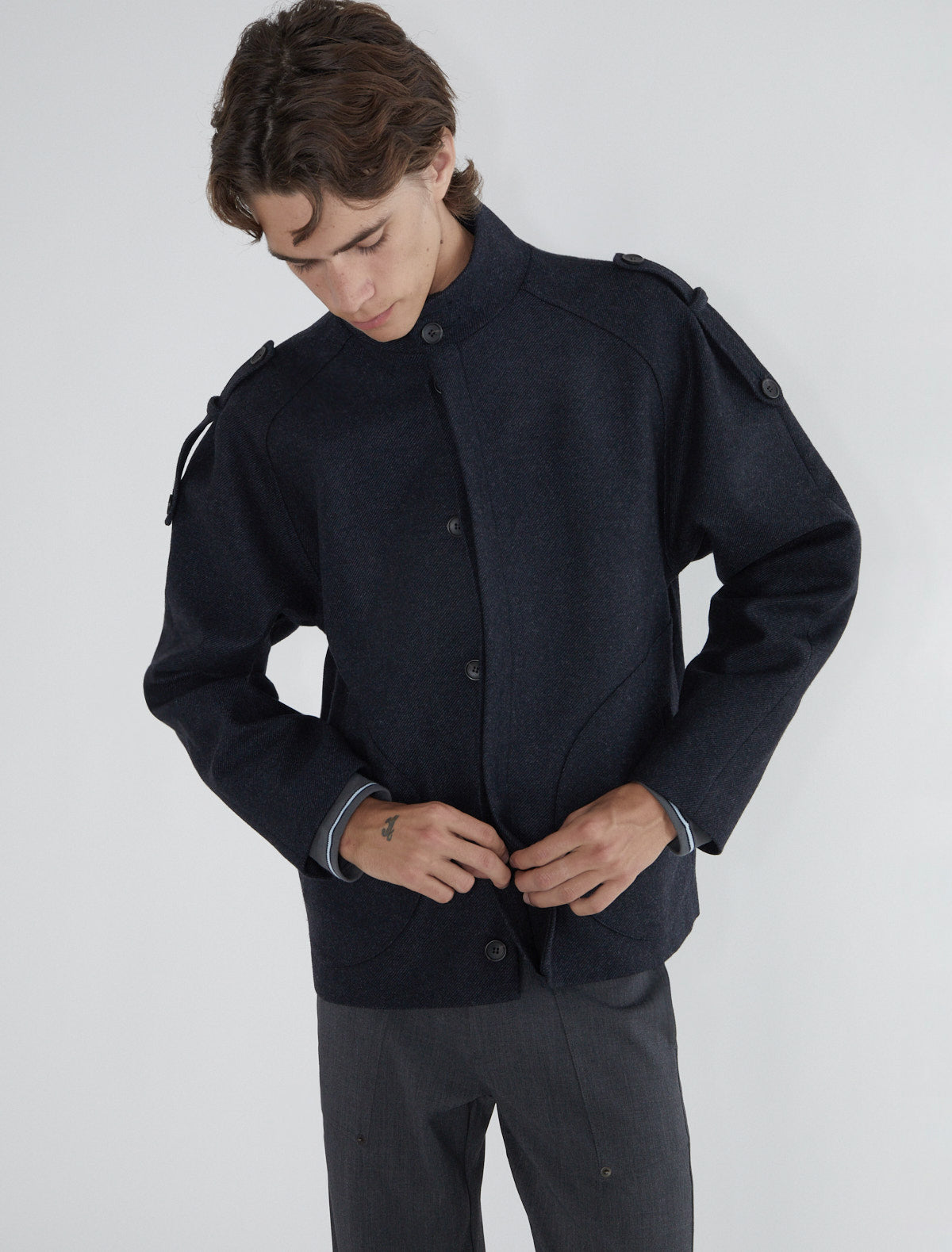 Ferro men woll jacket ranglan sleeves shoulder tabs