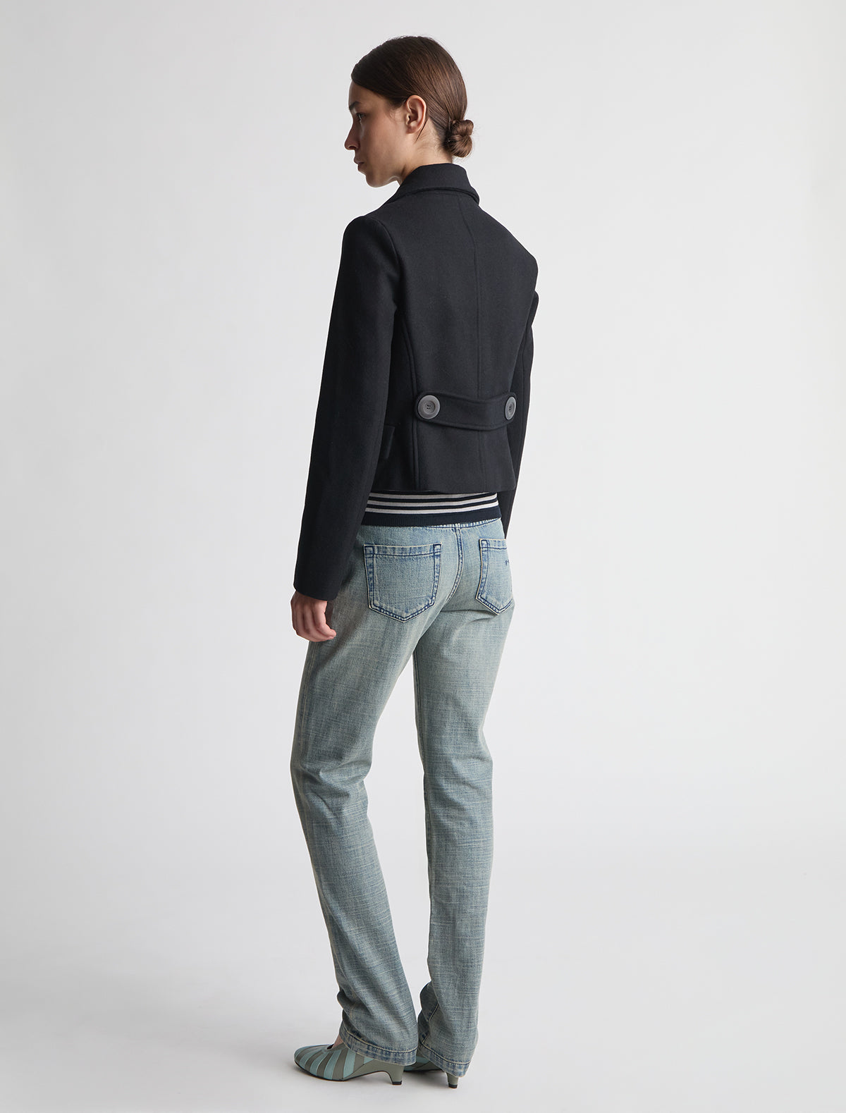 Gola short double breasted coat oversized buttons side pockets black