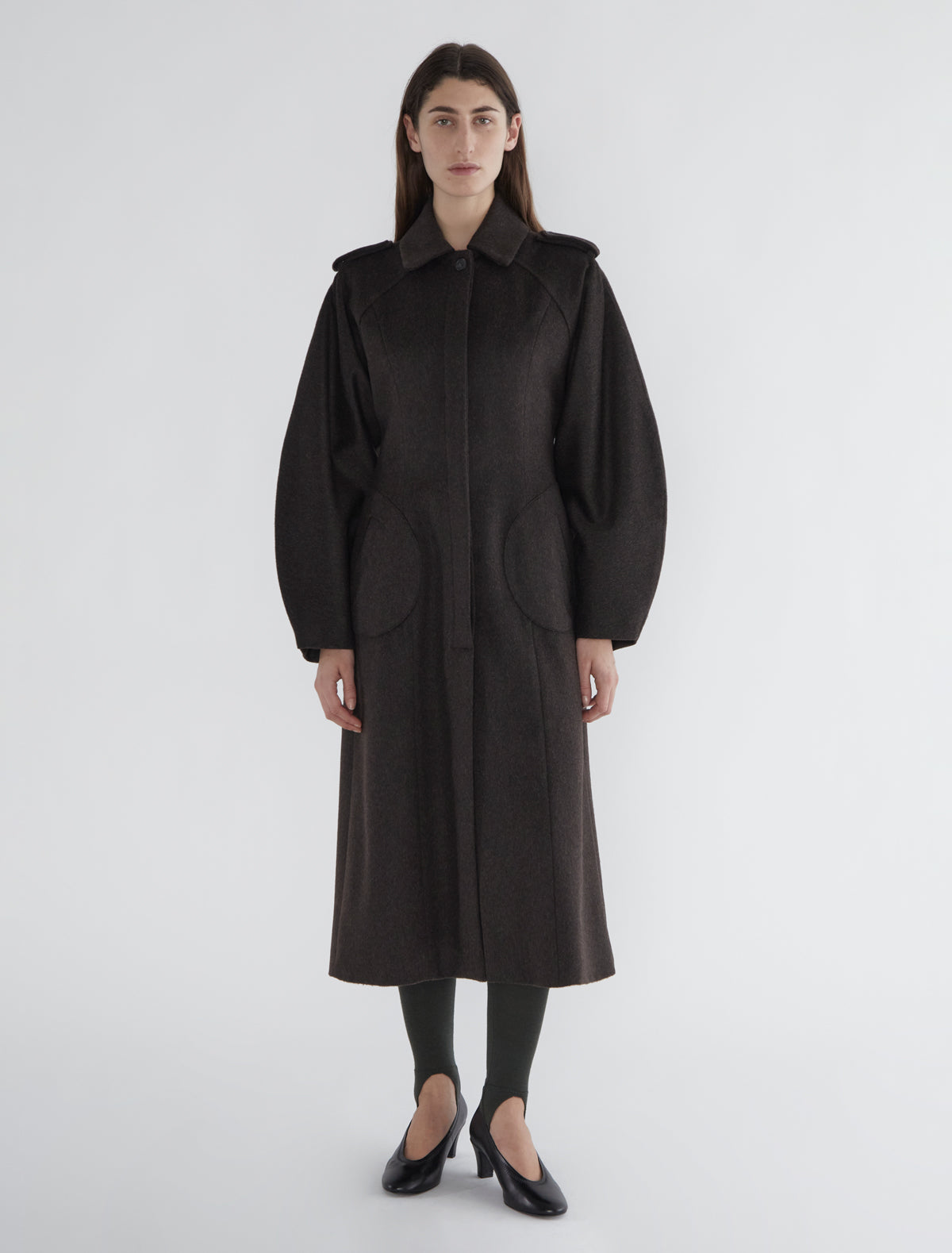 Isabel fitted wool coat puffy sleeves brown