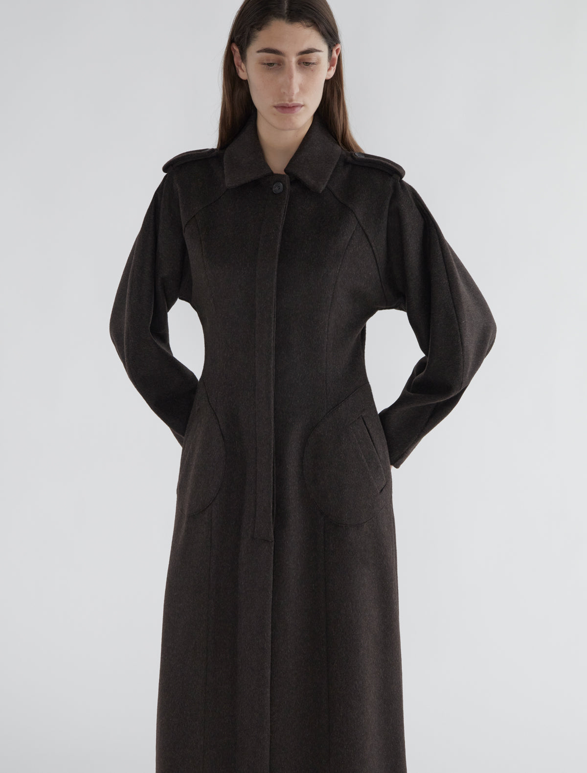 Isabel fitted wool coat puffy sleeves brown