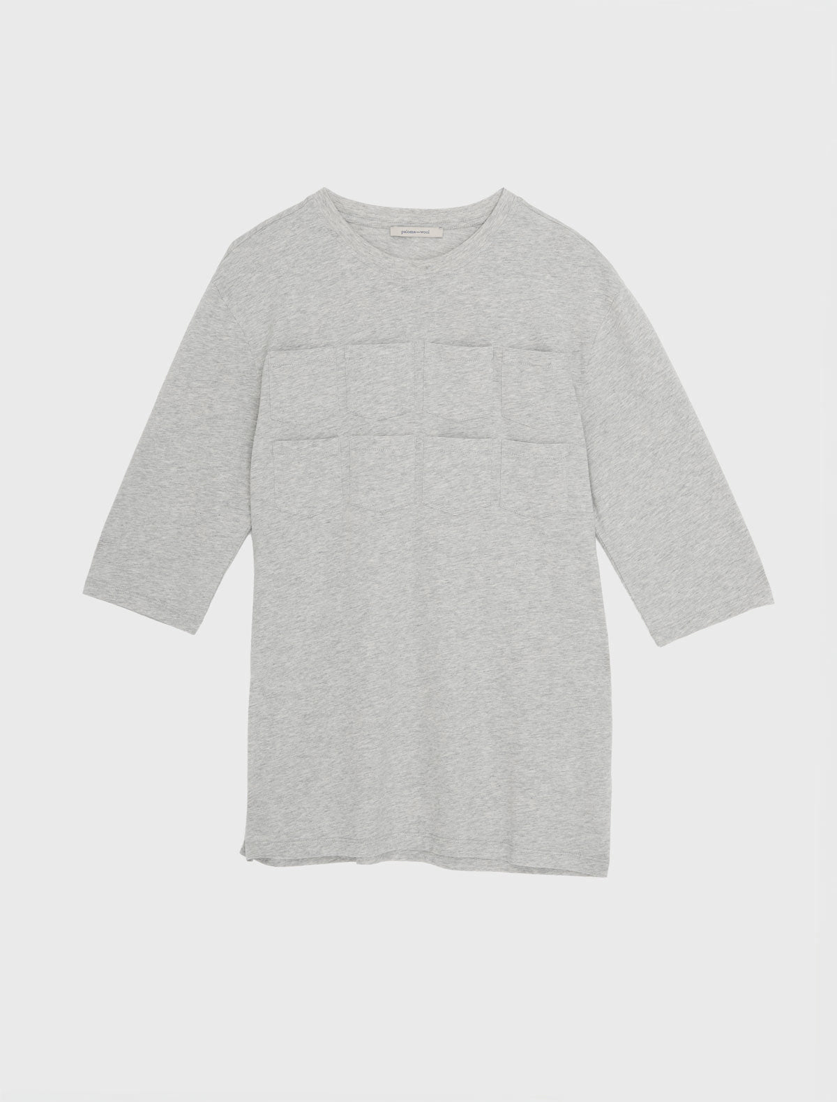 Arisa verde elbow length sleeve organic cotton tshirt patch pockets grey