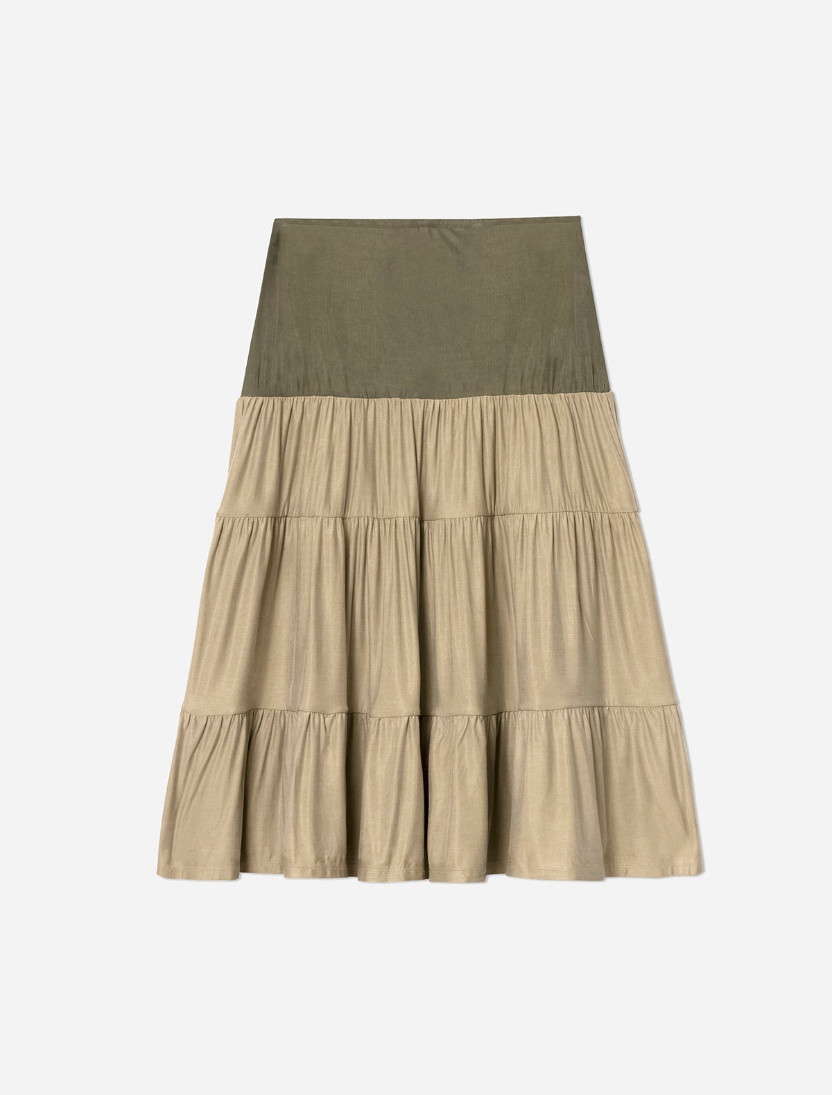 Barel cupro skirt tiered ruffle detailing throughout khaki