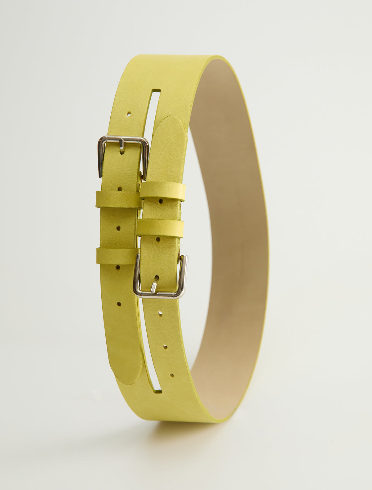 Penelope ii leather belt double buckle system yellow