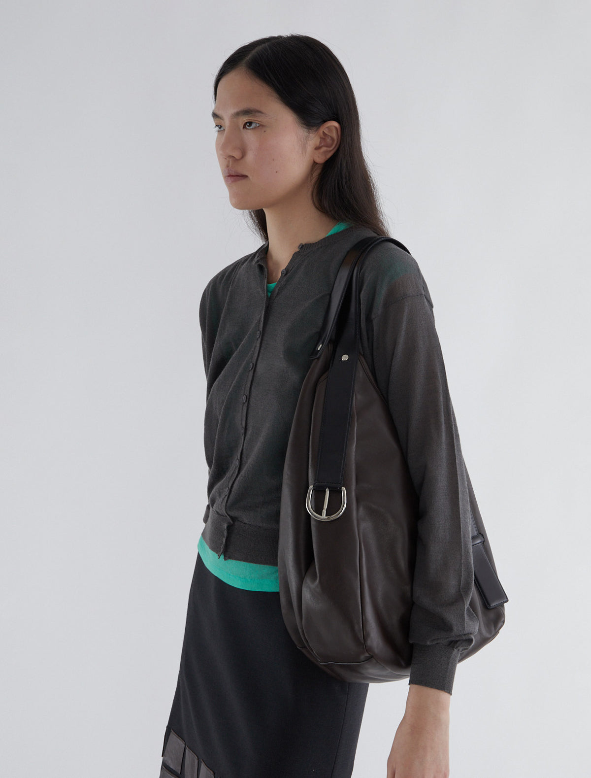 Big emilie bucket bag belt inspired handle design brown