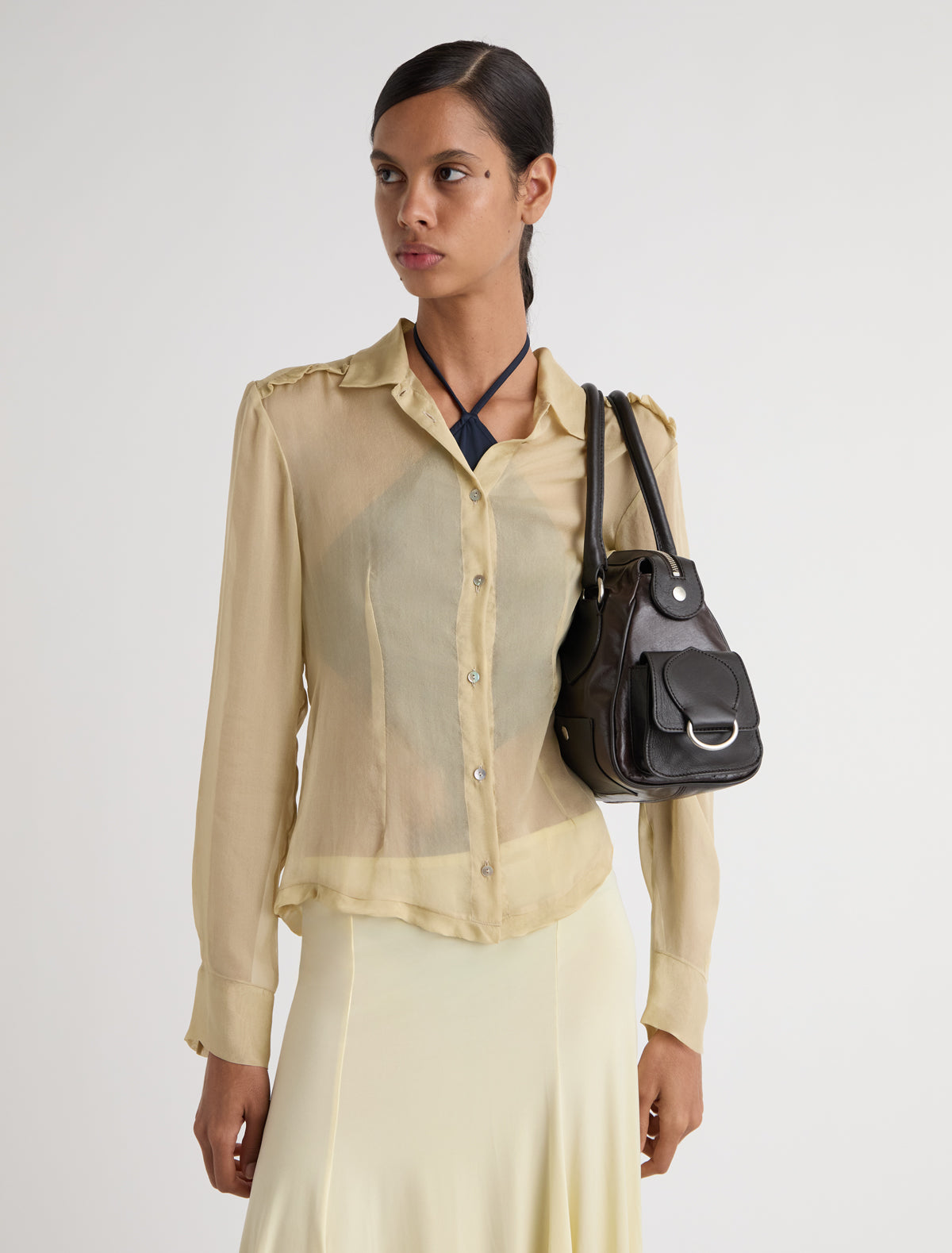 Tilda bowling style leather bag double handles brown