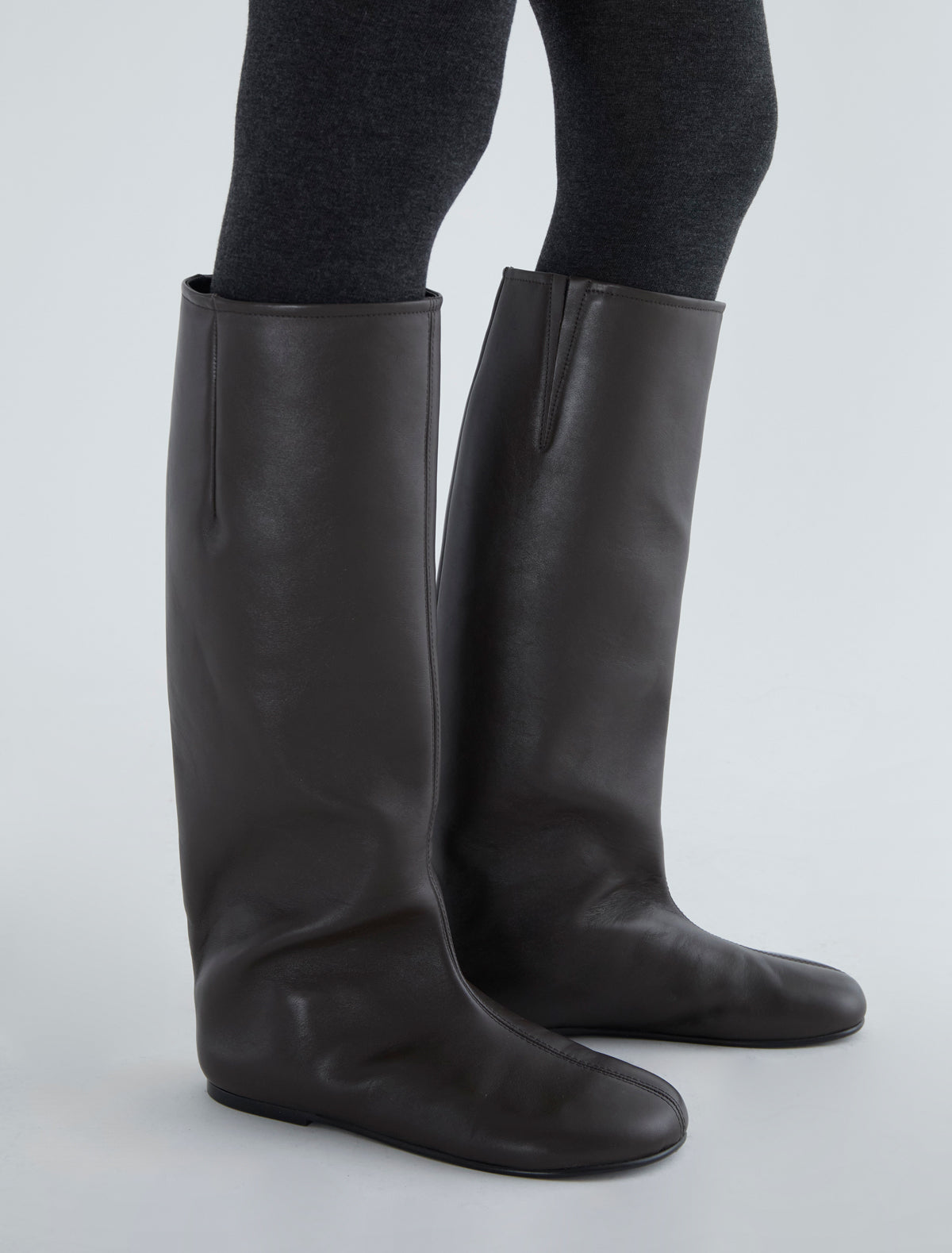 Napoli high straight leg pull on barefoot style boots brown