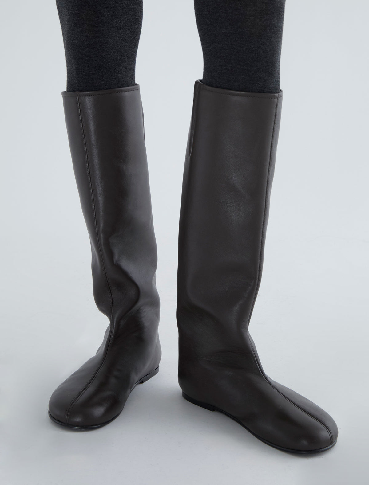 Napoli high straight leg pull on barefoot style boots brown