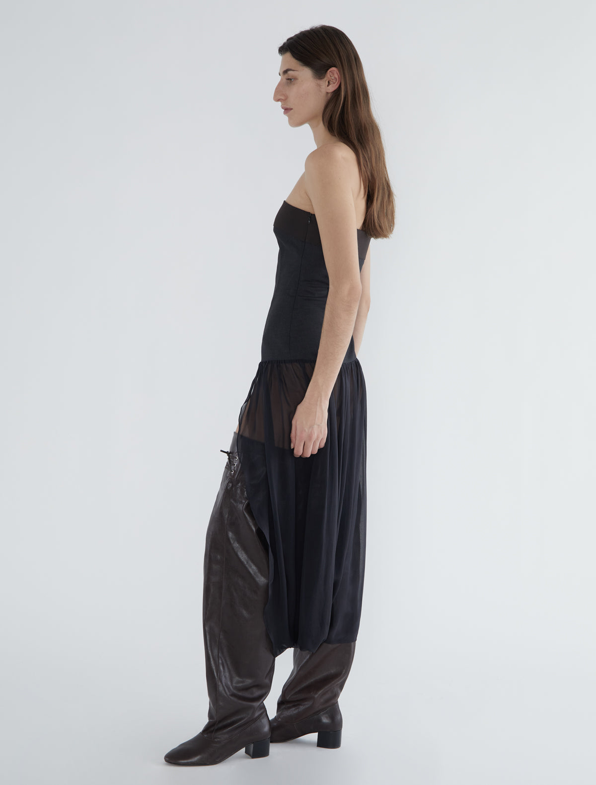 Tall victoria loose high rise leather boots front lacing brown