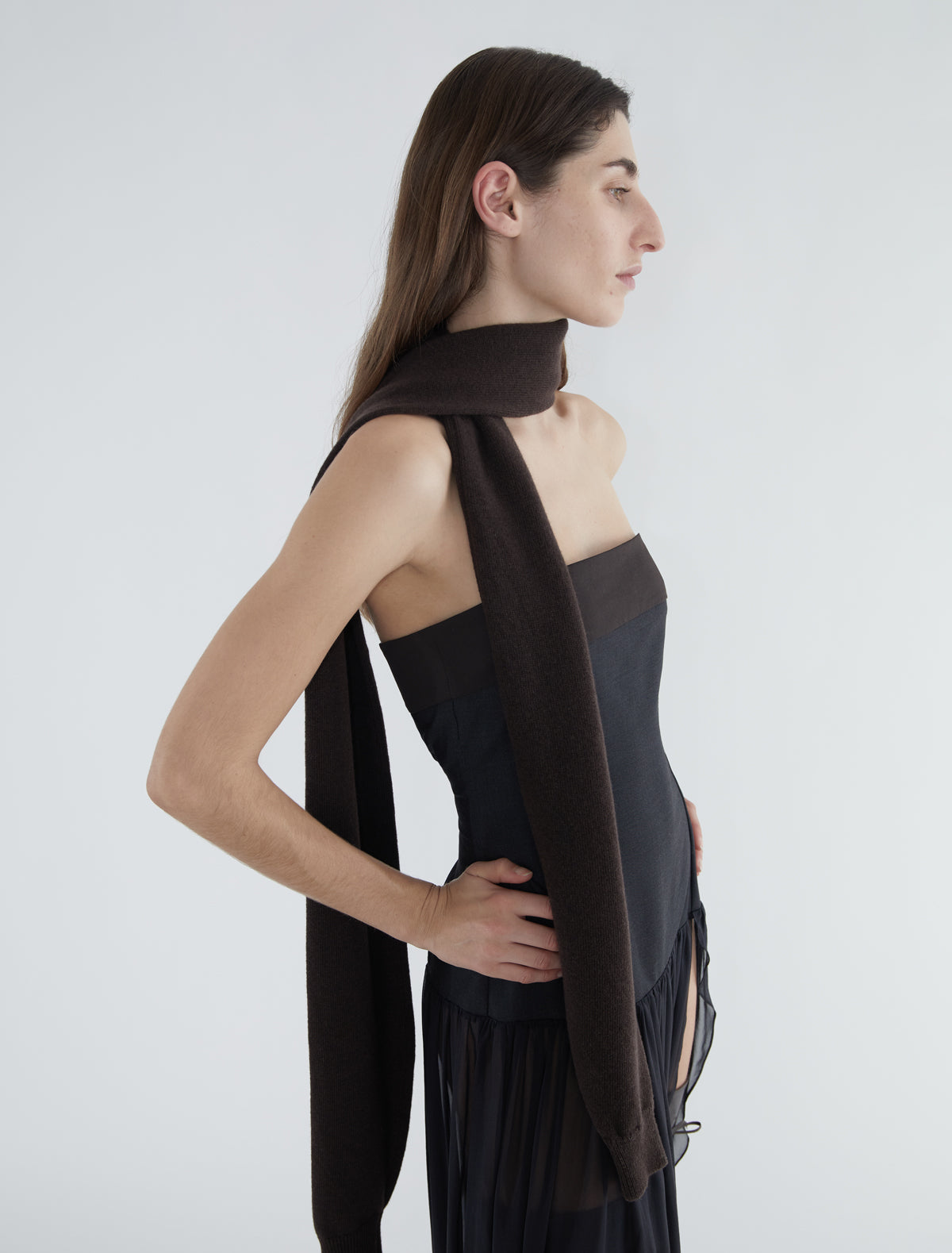 Moix wool scarf cuffs brown