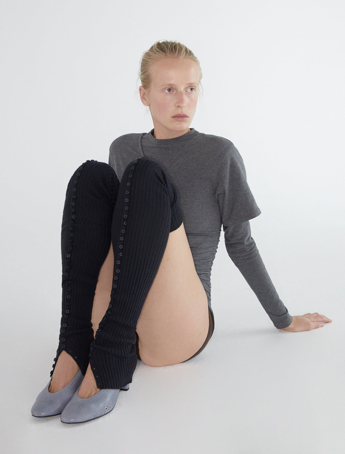 Long prior ribbed leg warmers darkgrey