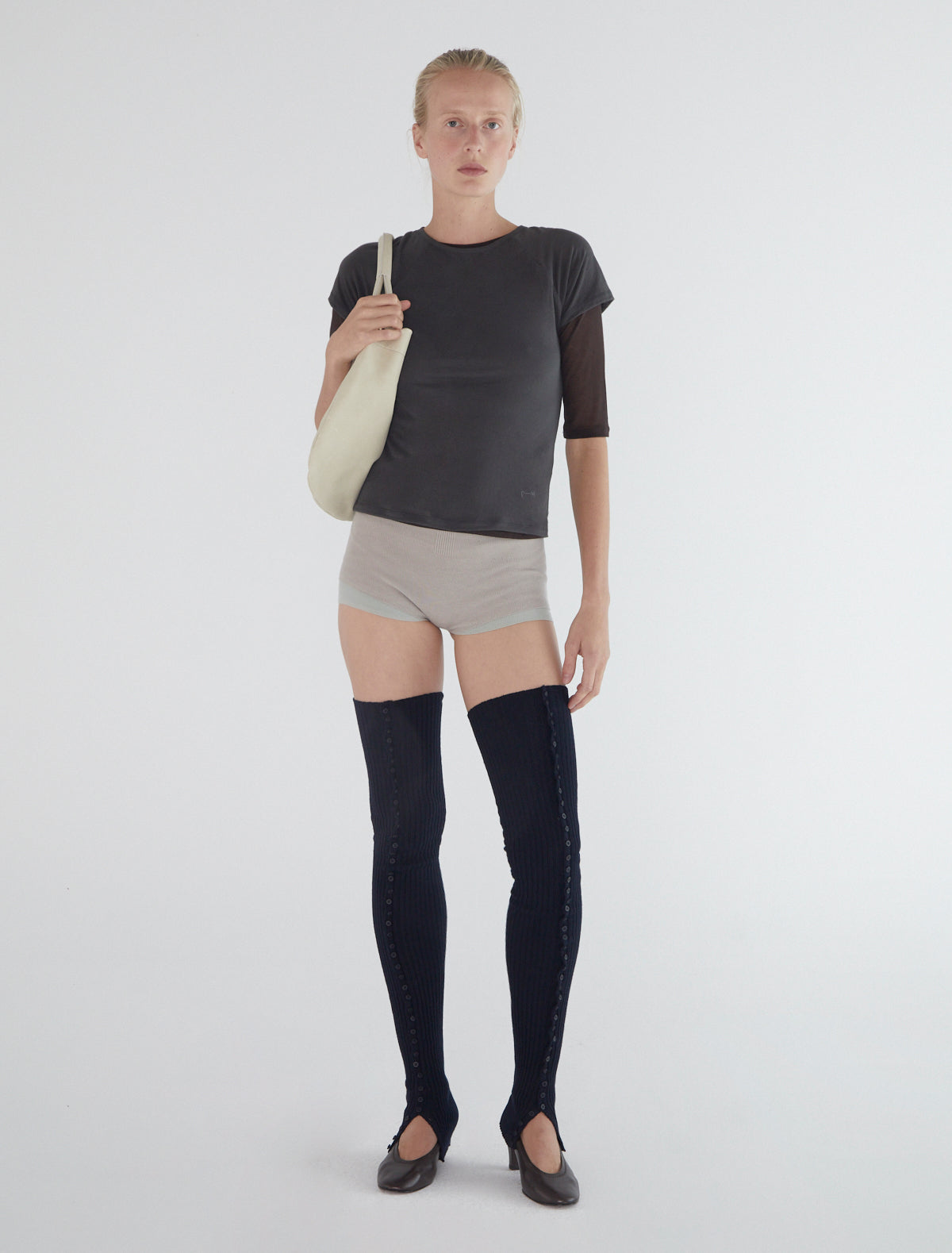 Long prior ribbed leg warmers navy
