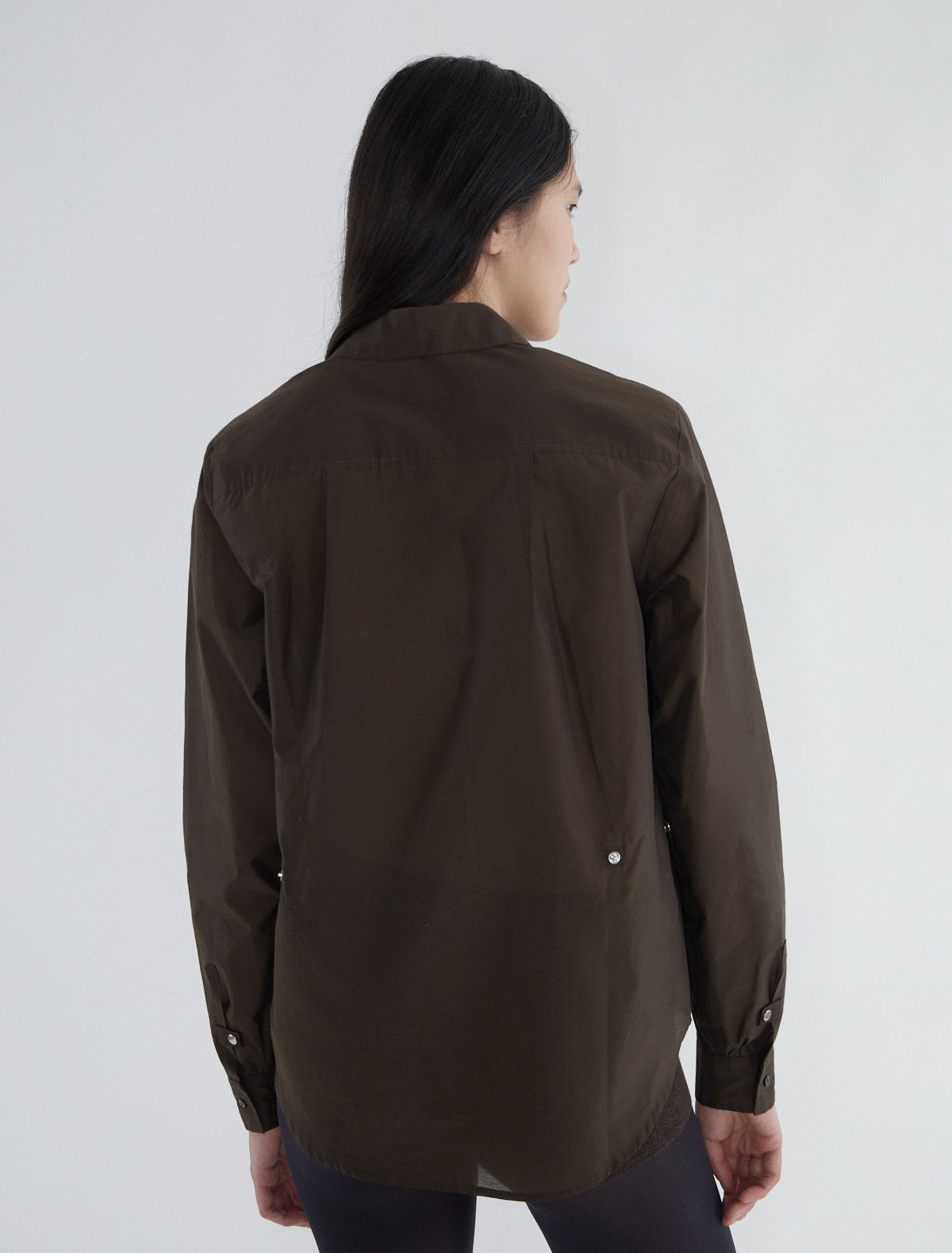 Ines cotton shirt ribbon tabs snap buttons brown