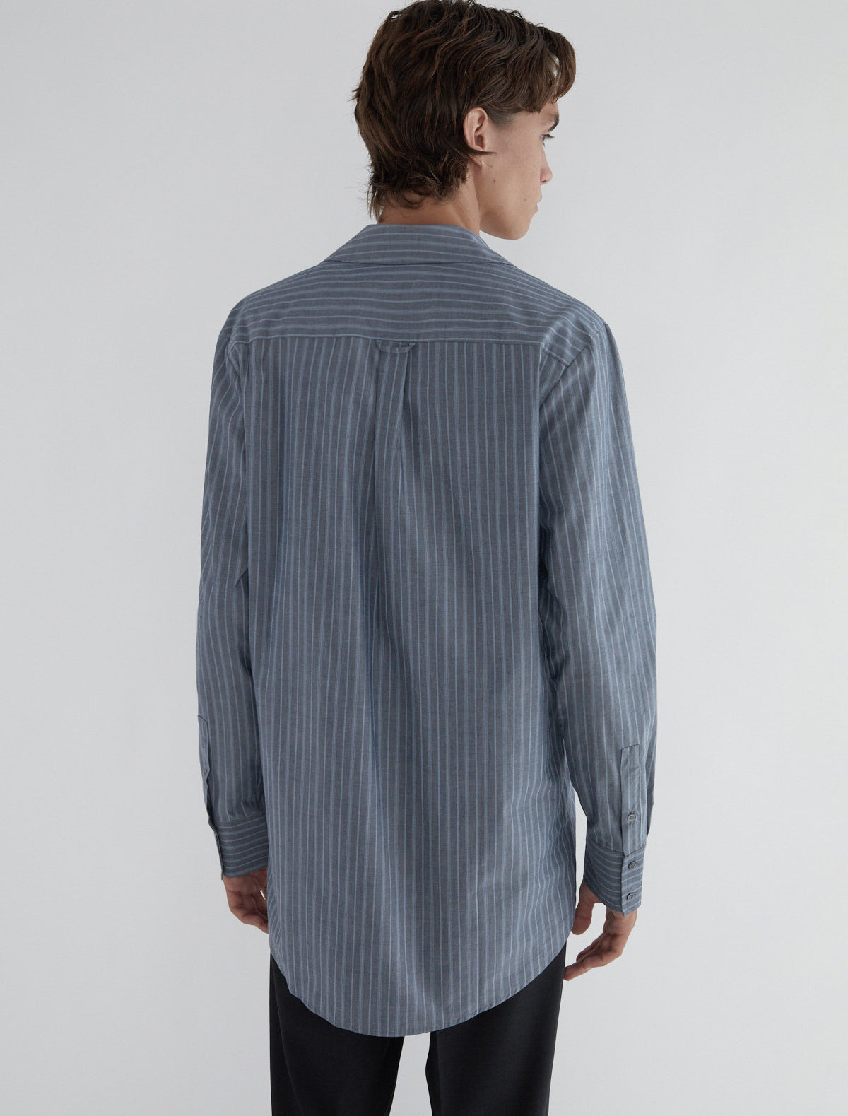 Long boa striped poplin men shirt