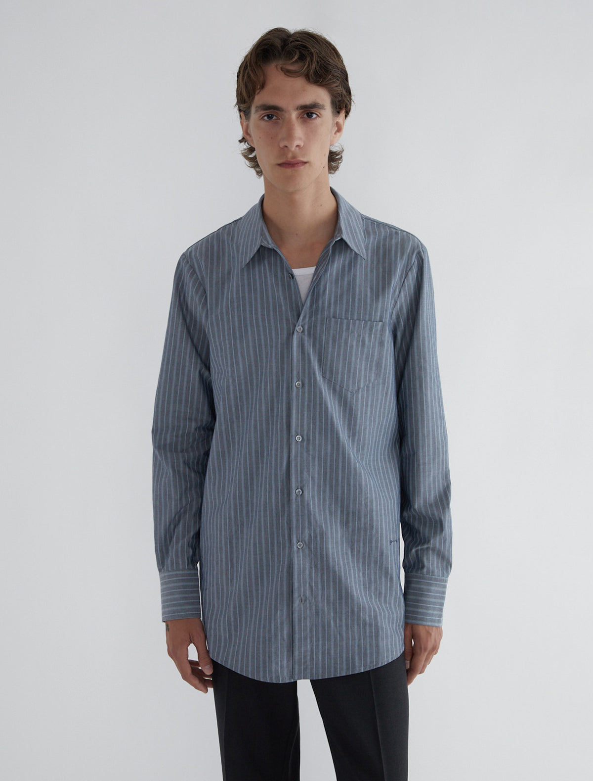Long boa striped poplin men shirt