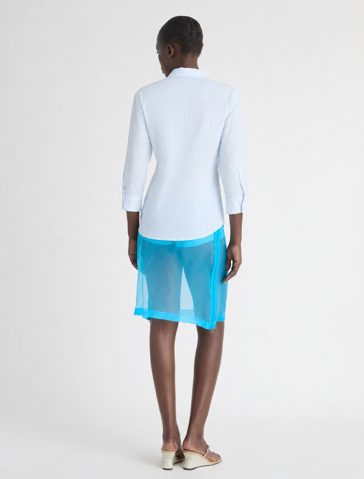 Bruna elbow length striped shirt lightblue