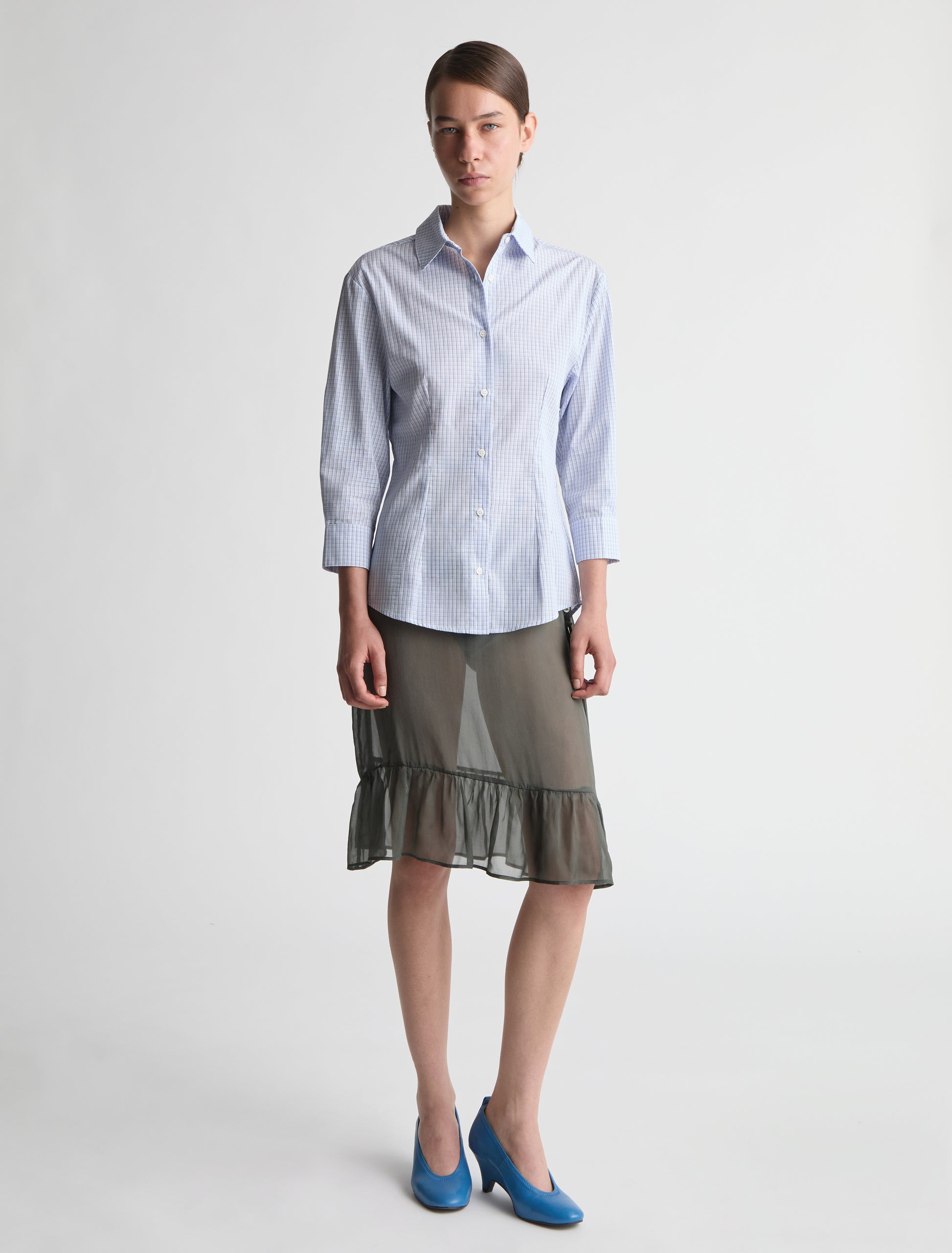 Bruna three quarter sleeve shirt fitted body blue